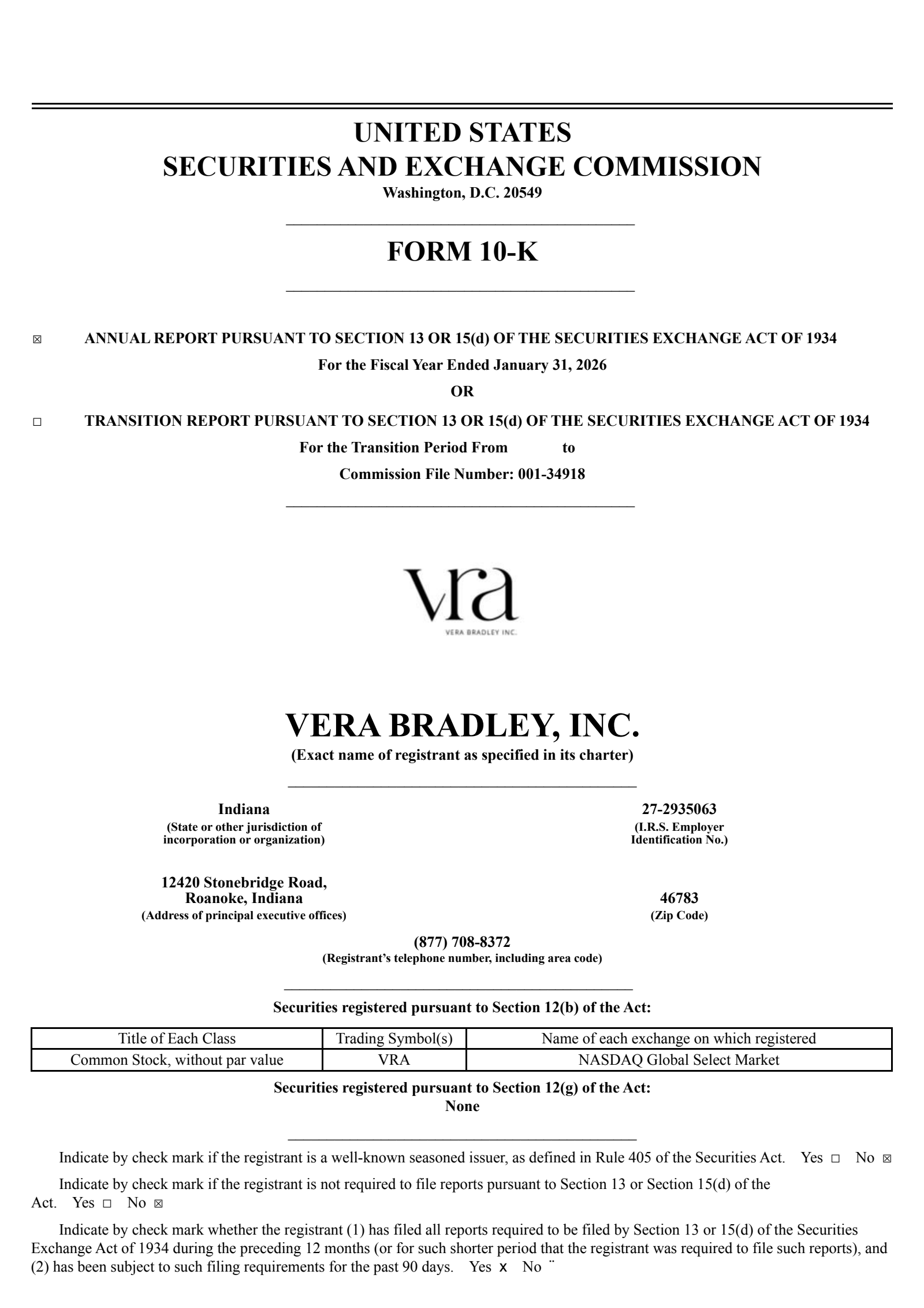 Vera Bradley's Q4 2026 Annual report