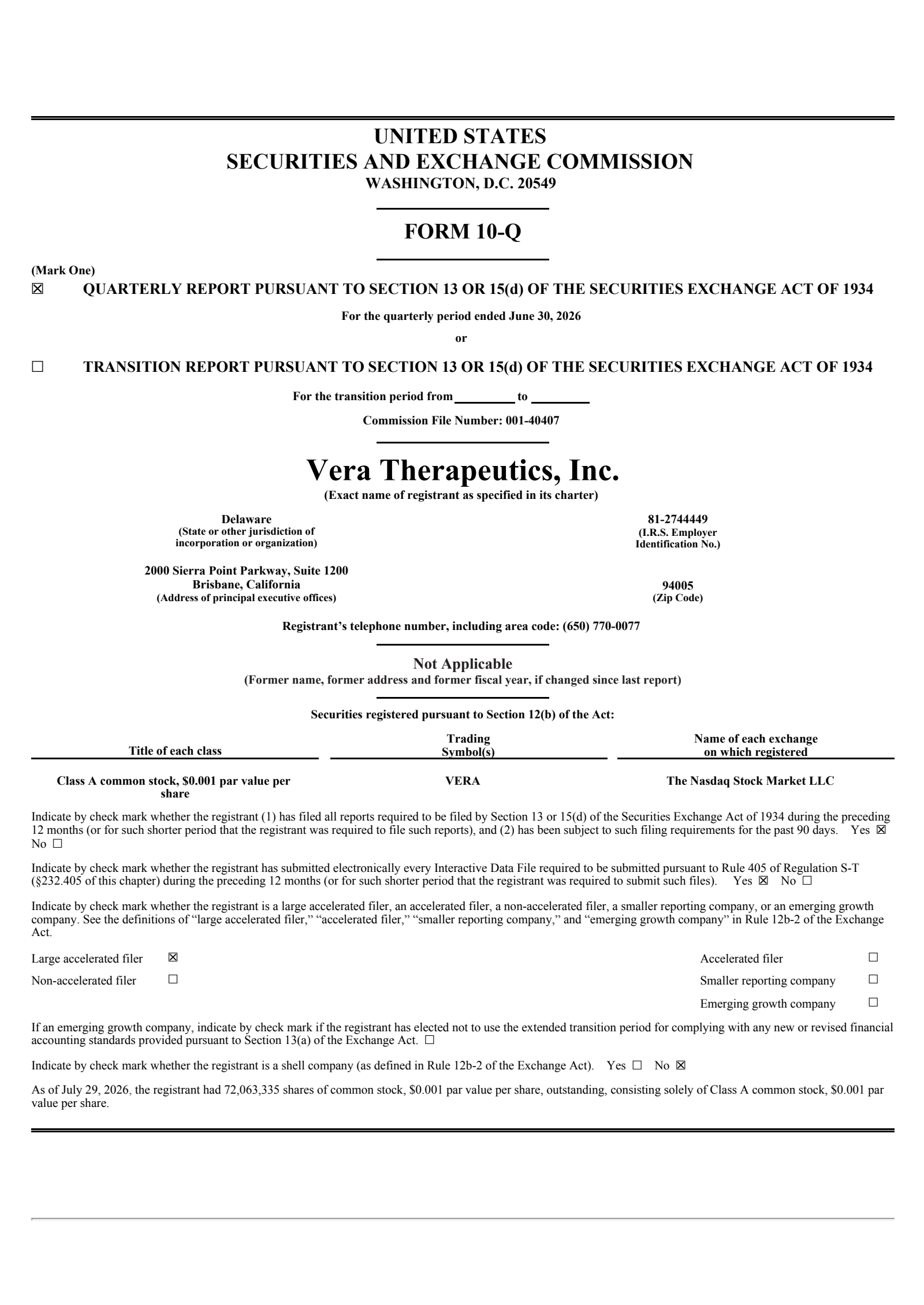 Vera Therapeutics' Q2 2026 Quarterly report