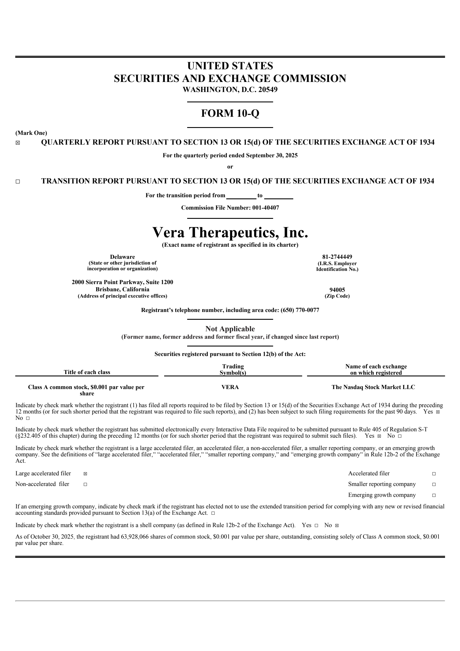 Vera Therapeutics' Q3 2025 Quarterly Report
