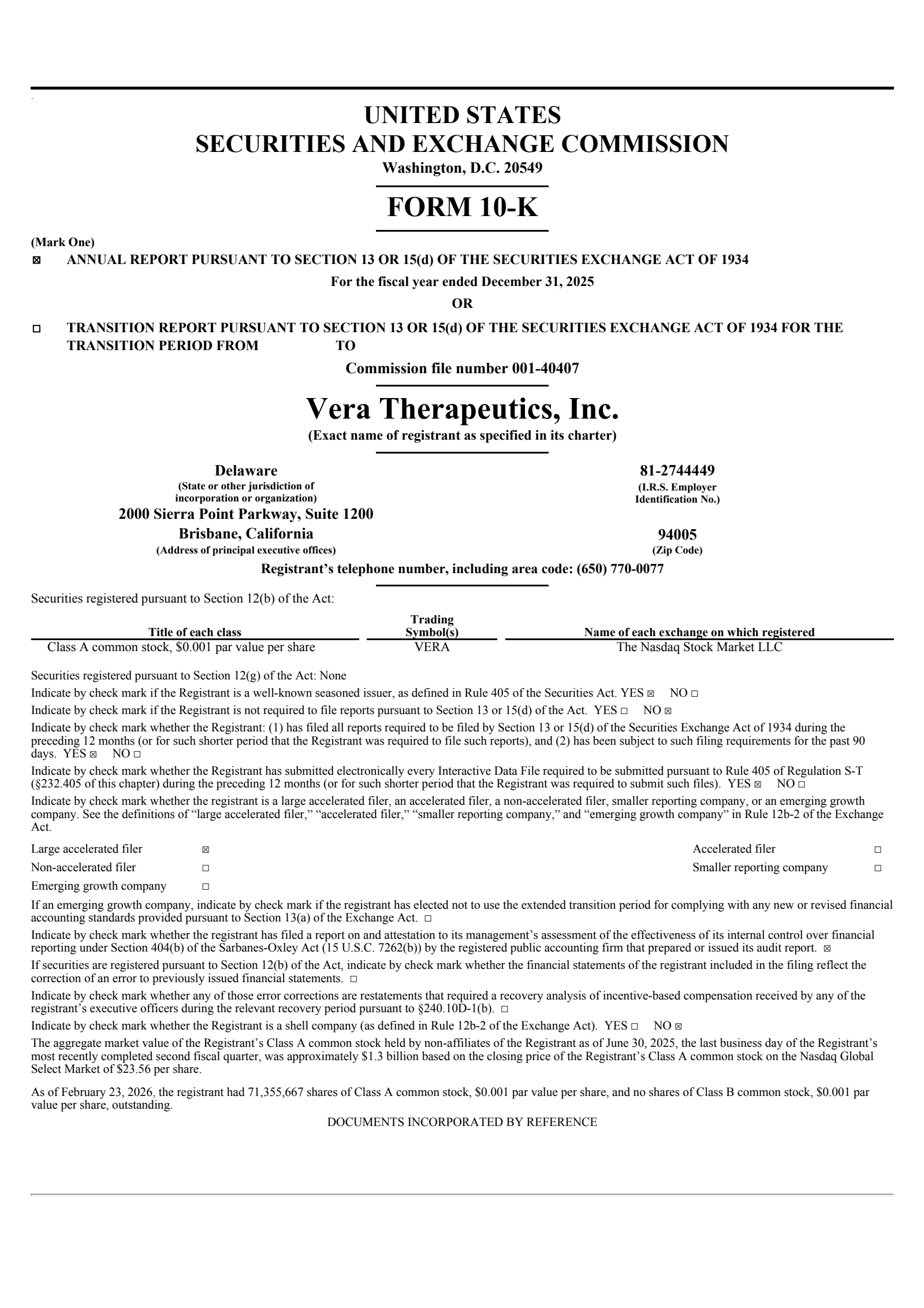 Vera Therapeutics' Q4 2025 Annual report