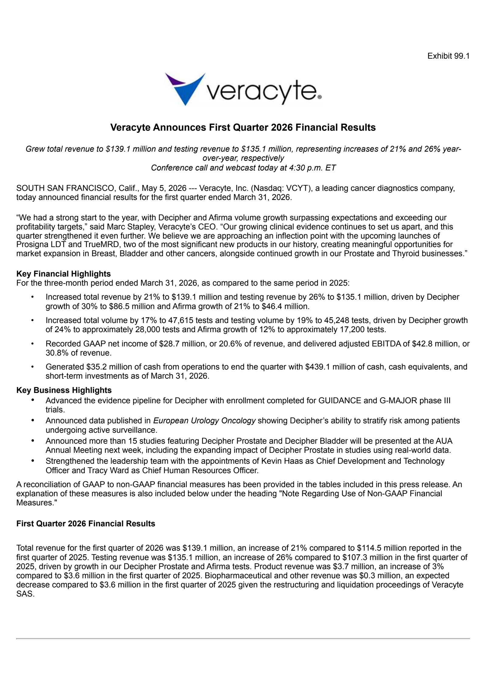 Veracyte's Q1 2026 Press Release