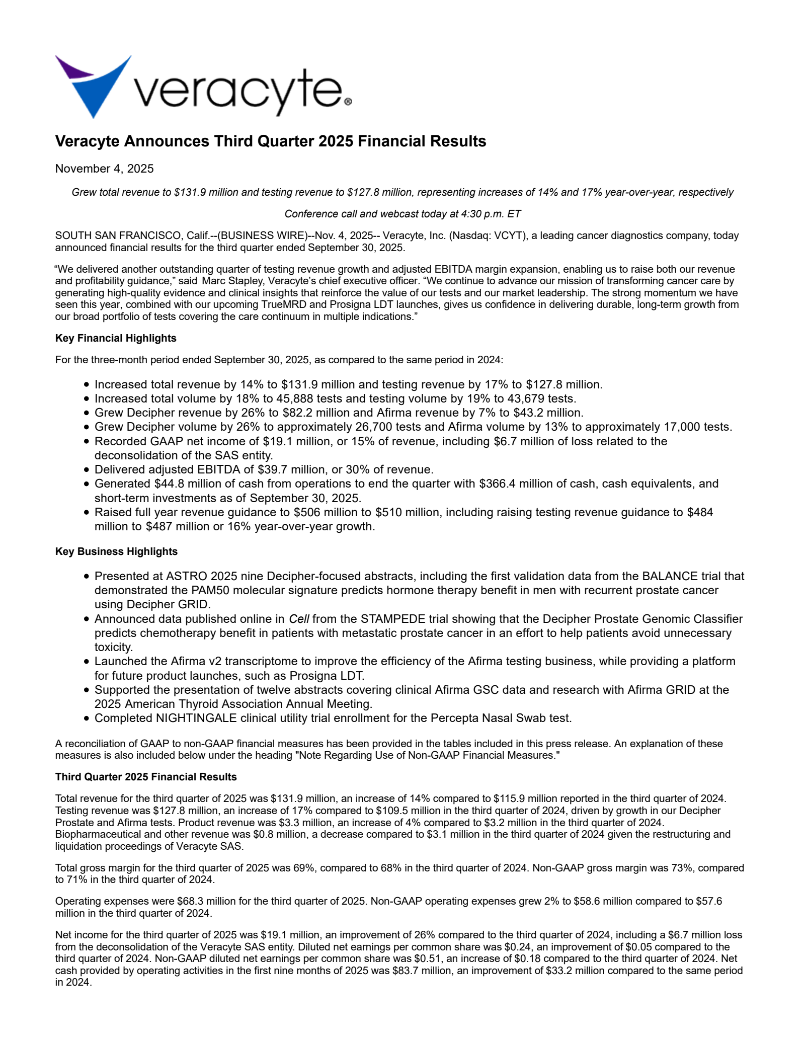 Veracyte's Q3 2025 Earnings Release
