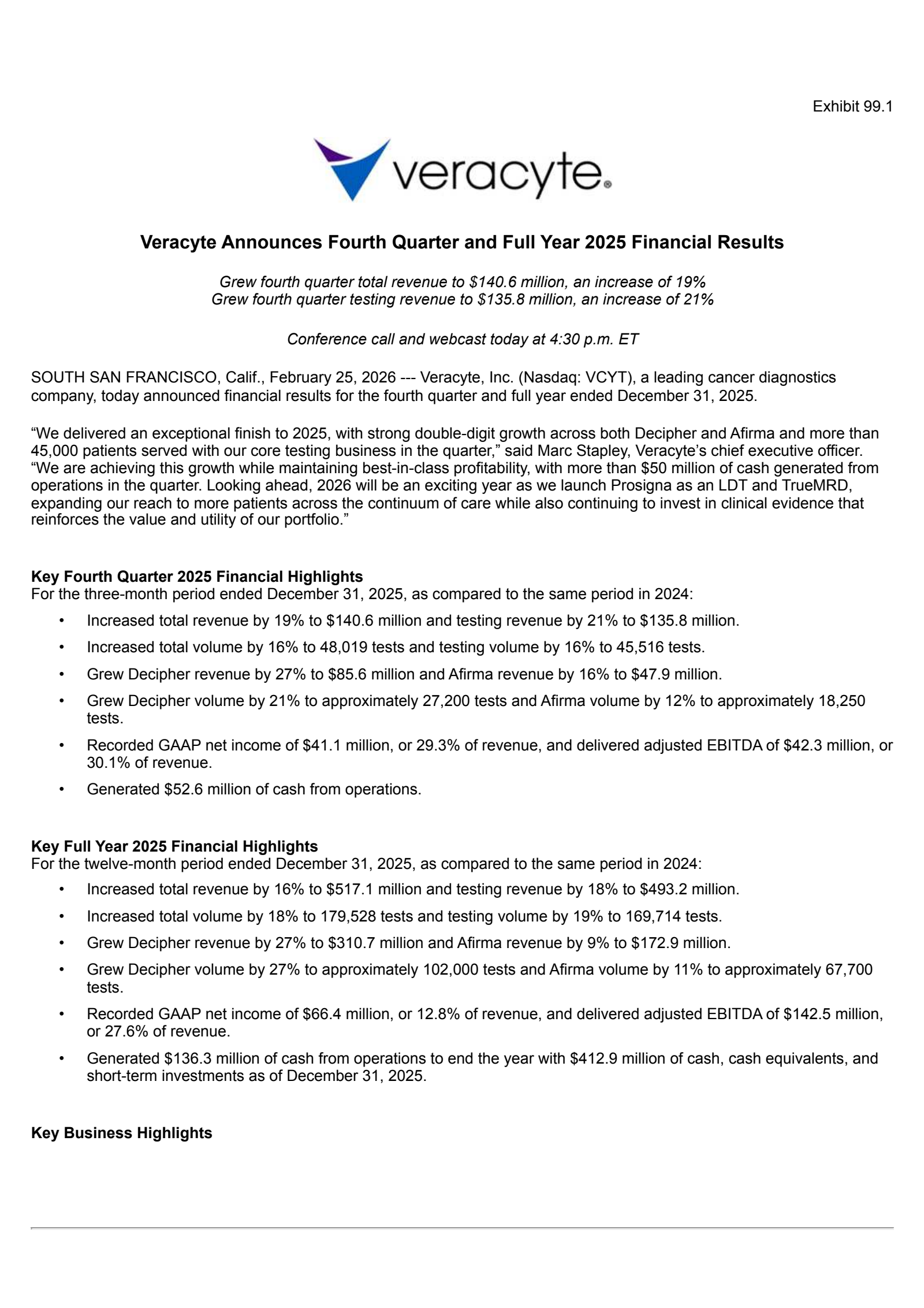Veracyte's Q4 2025 Press Release