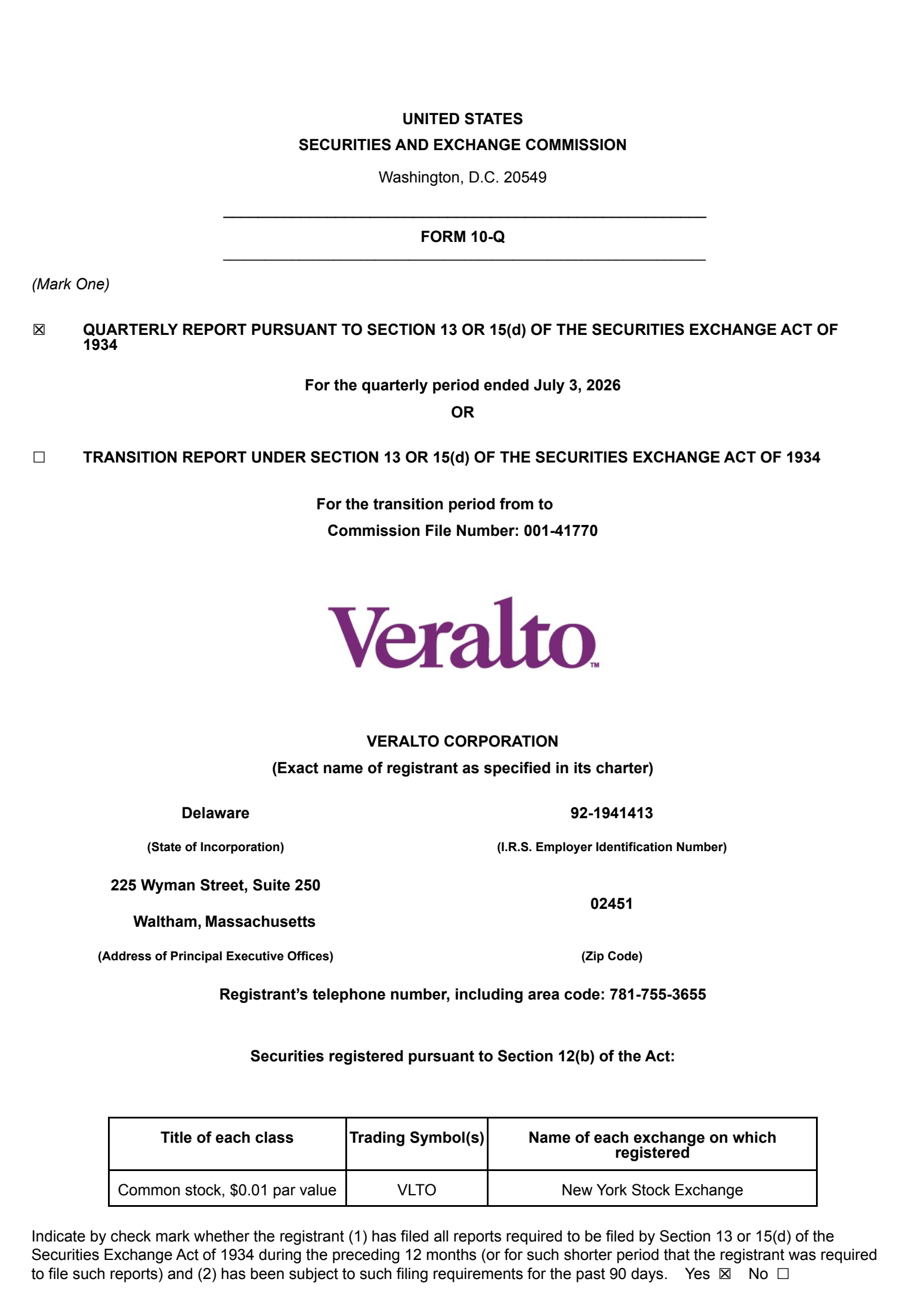 Veralto's Q2 2026 Quarterly report