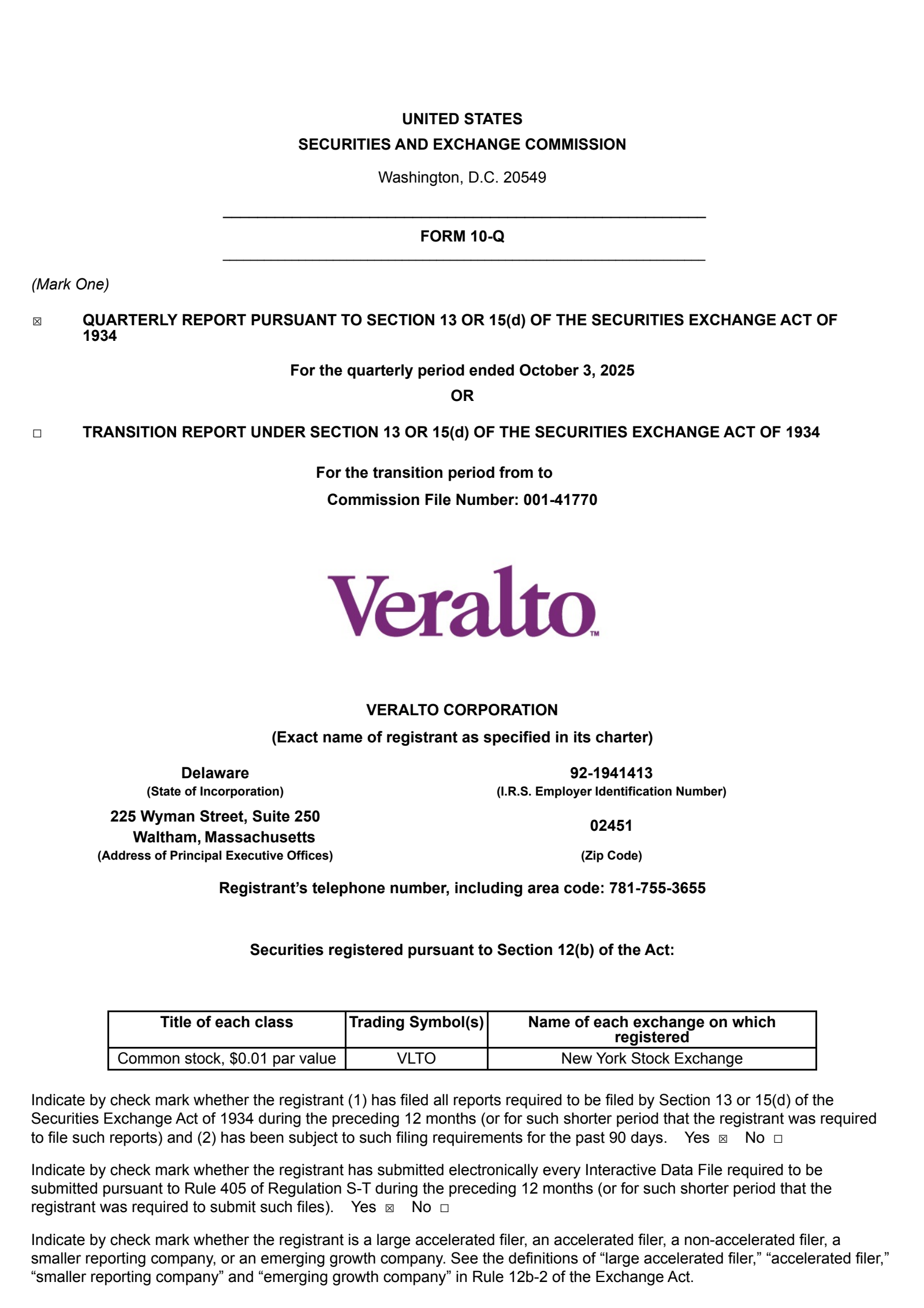 Veralto's Q3 2025 Quarterly Report