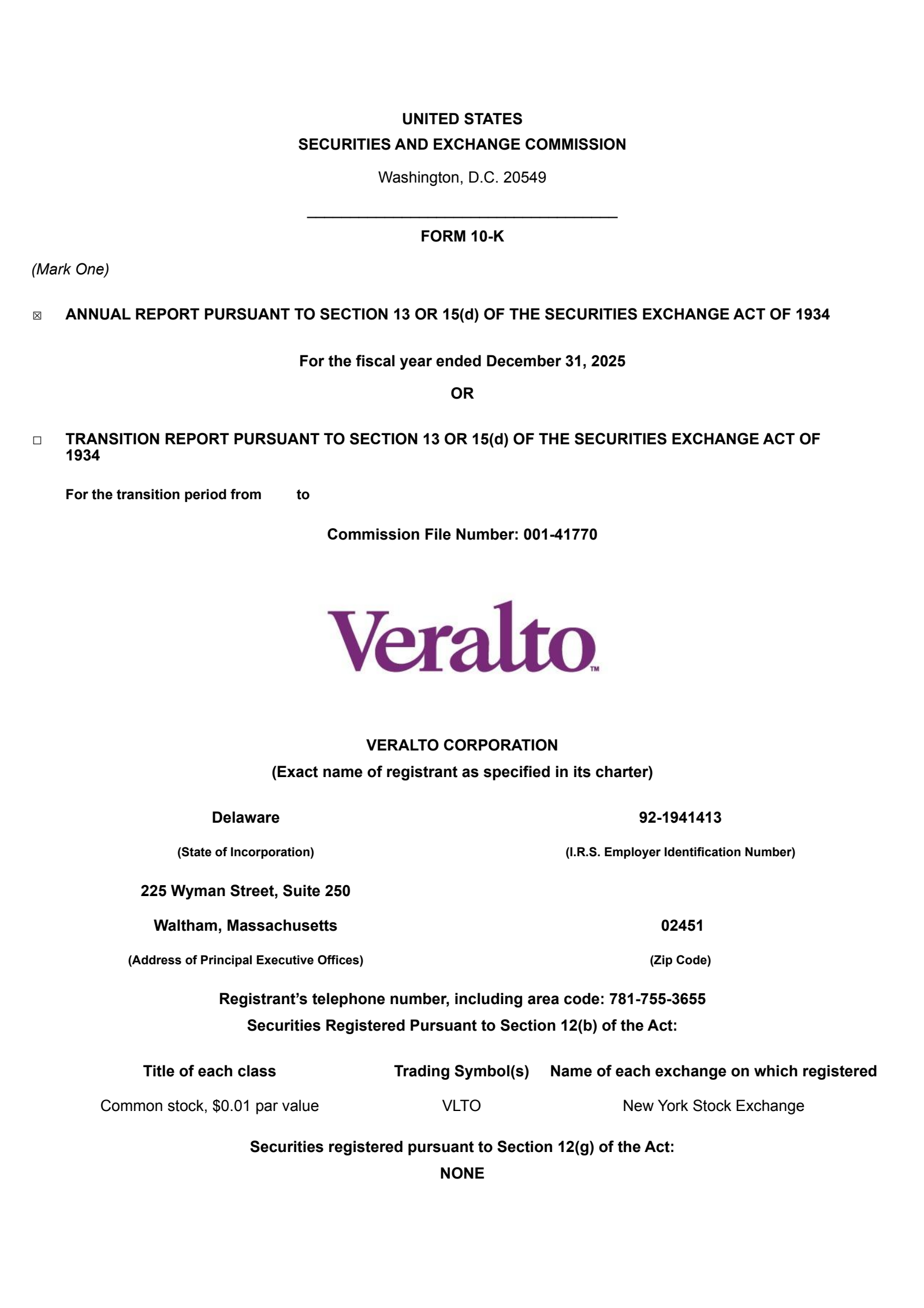 Veralto's Q4 2025 Annual report