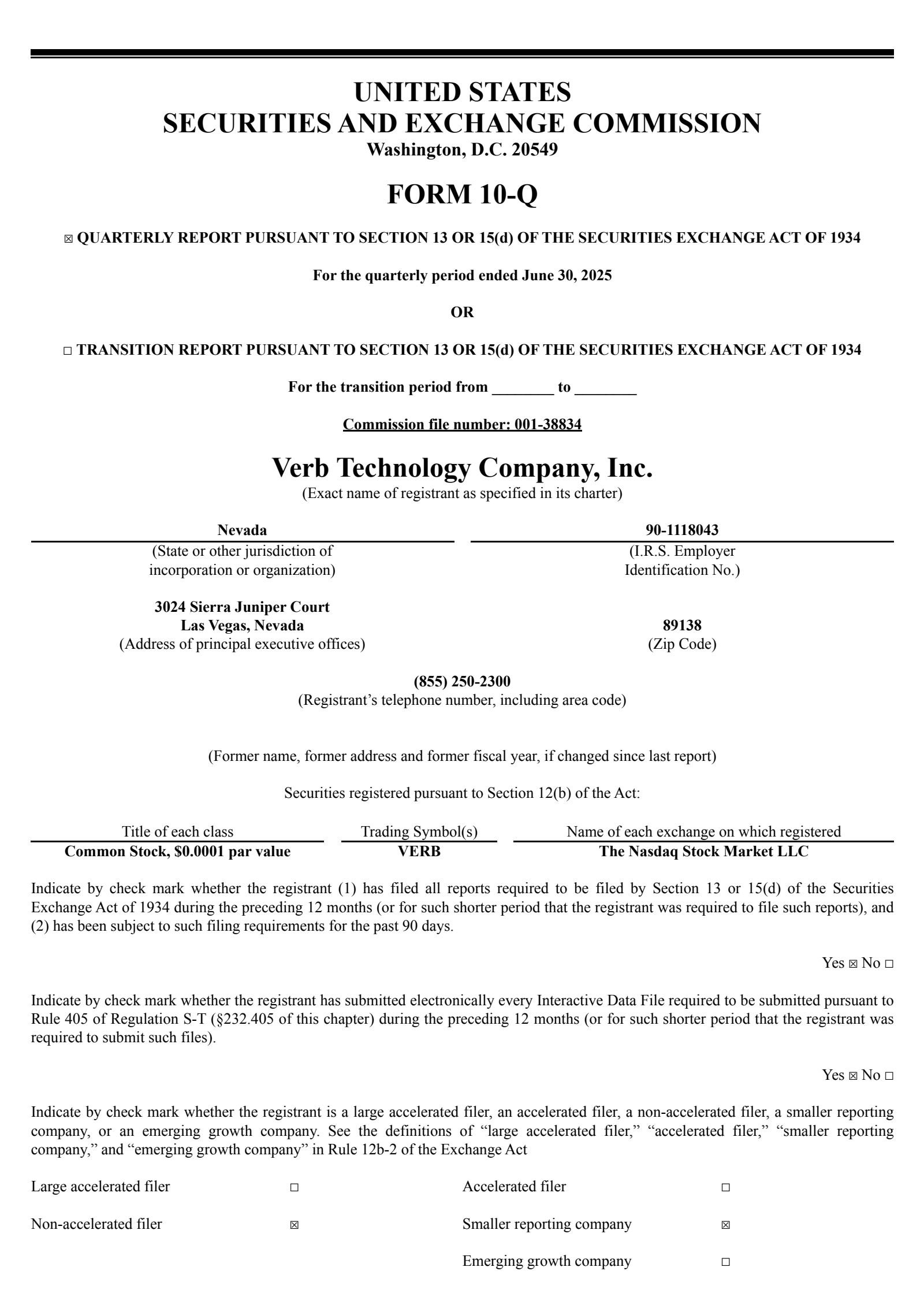 Verb Technology's Q2 2025 Quarterly report