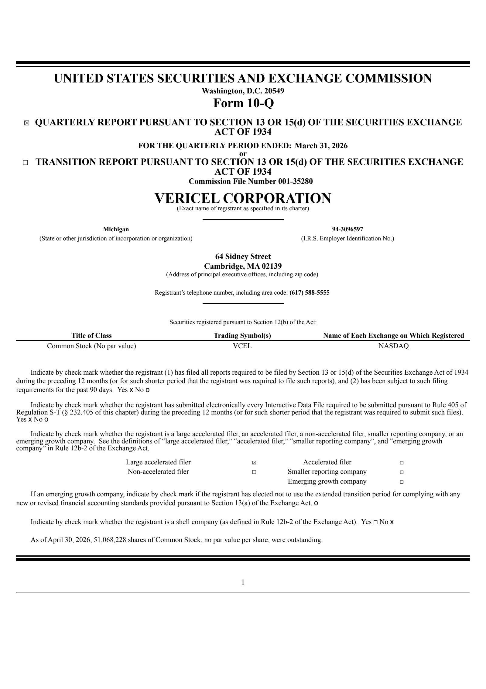 Vericel's Q1 2026 Quarterly report
