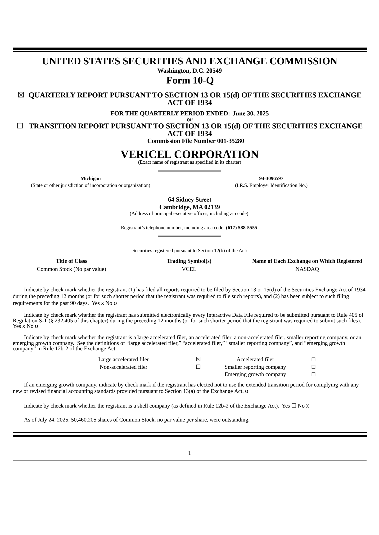 Vericel's Q2 2025 Quarterly report
