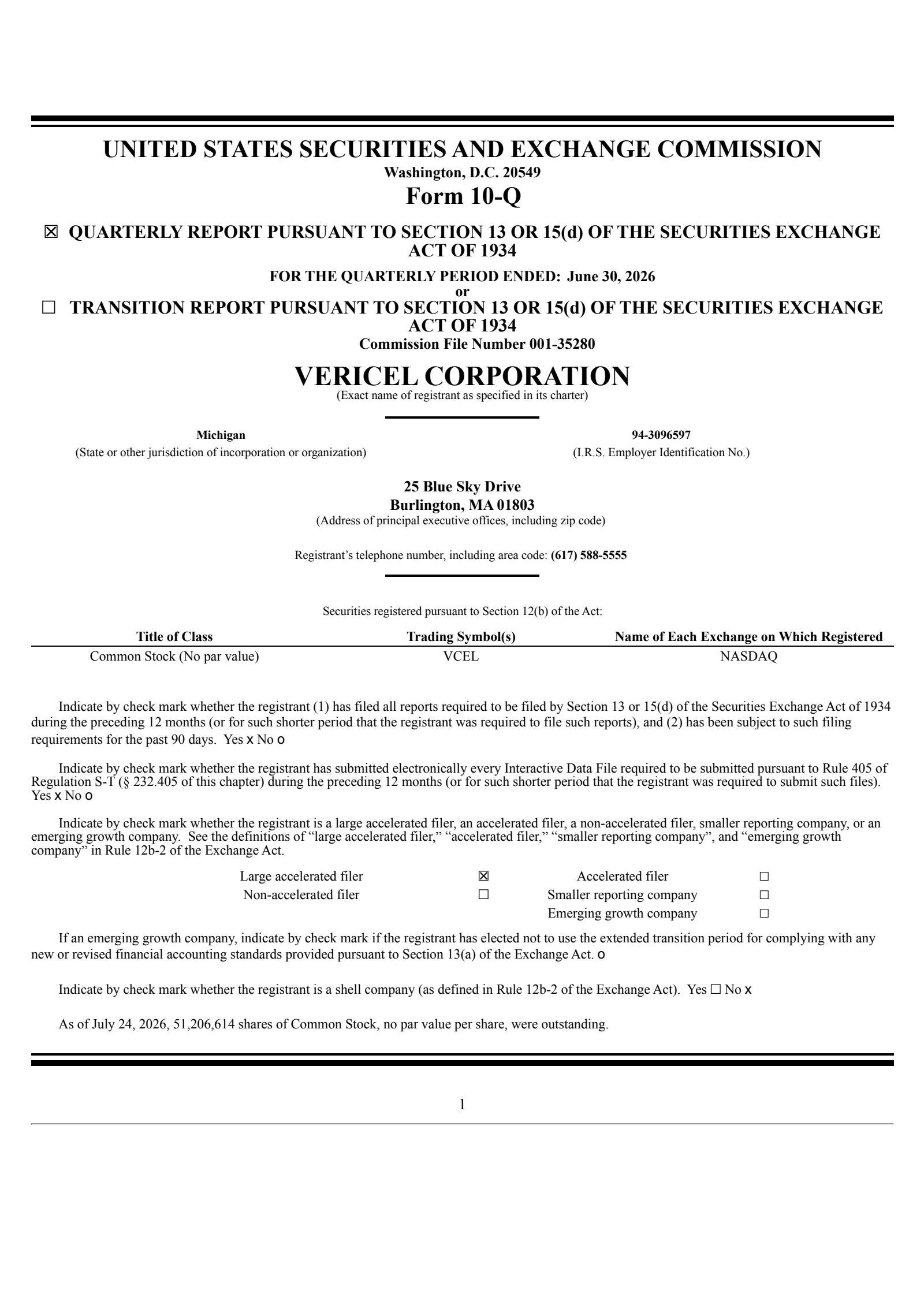 Vericel's Q2 2026 Quarterly report
