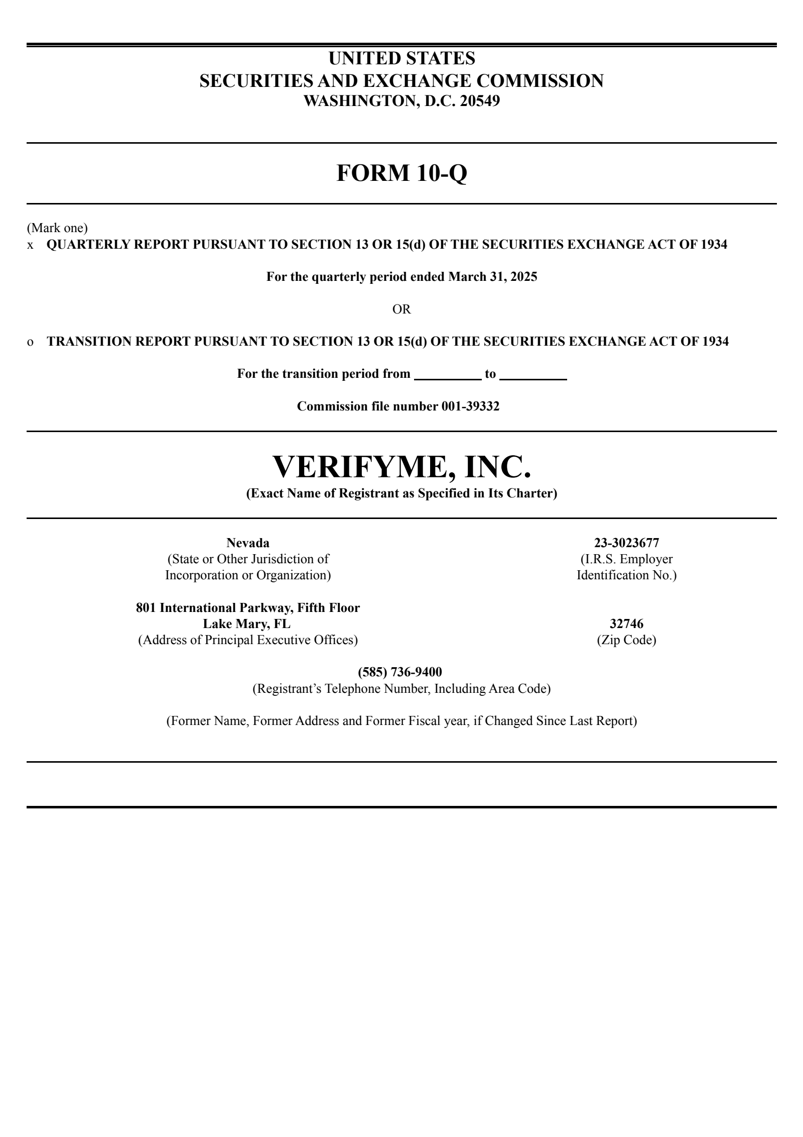 VerifyMe's Q1 2025 Quarterly report