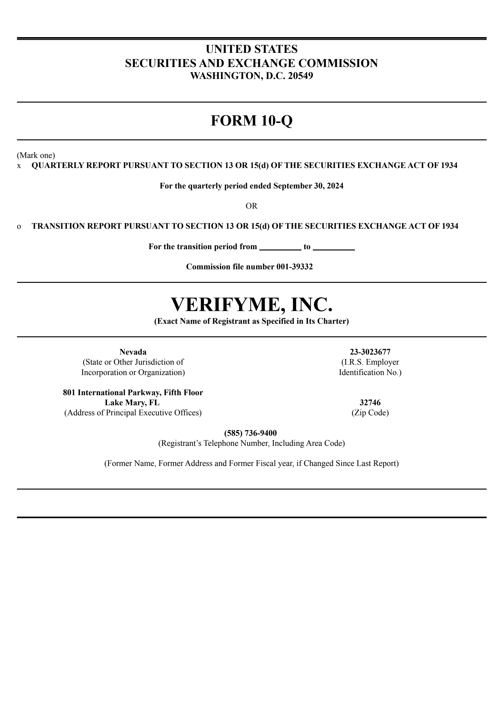 VerifyMe's Q3 2024 Quarterly report