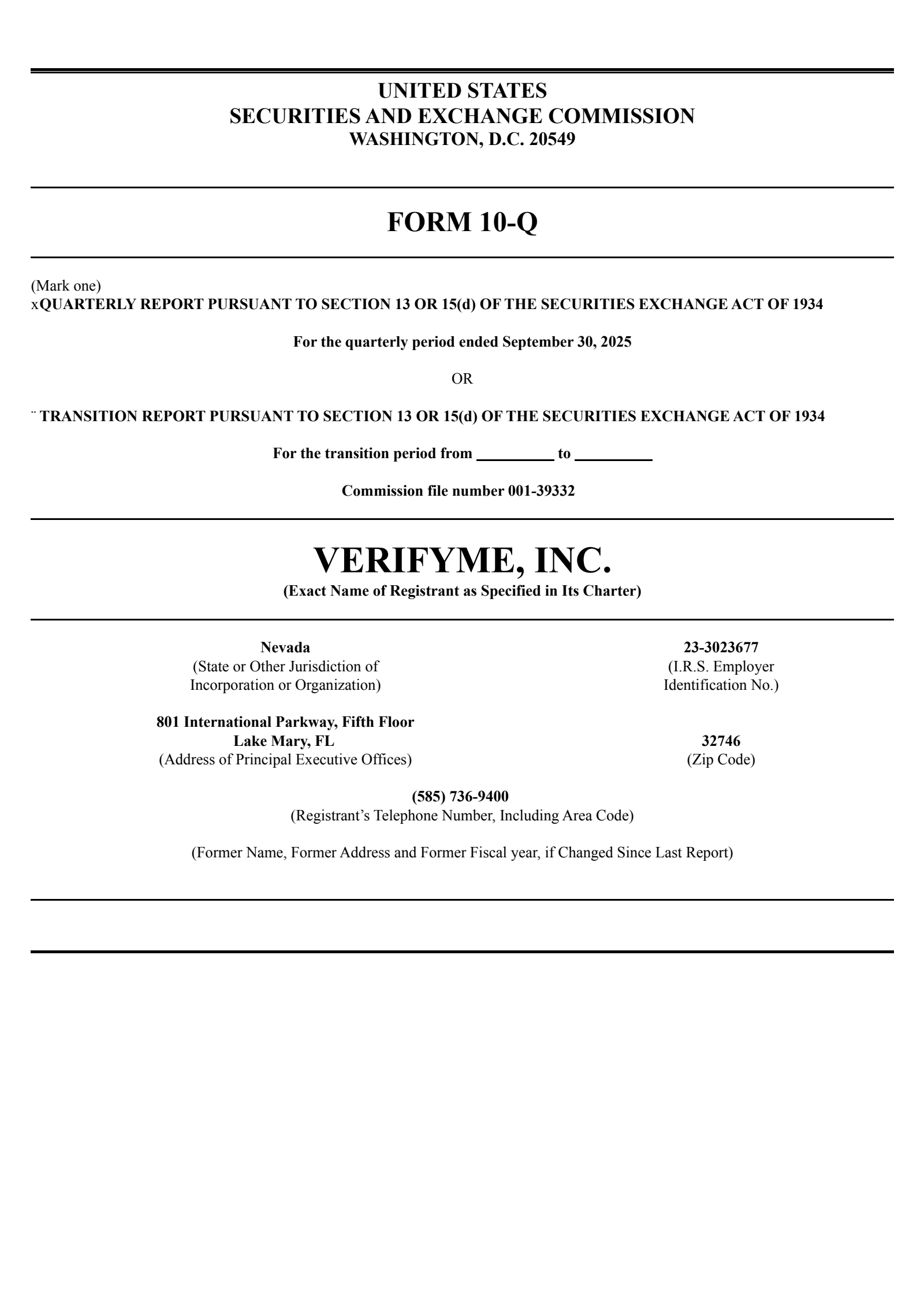 VerifyMe's Q3 2025 Quarterly Report