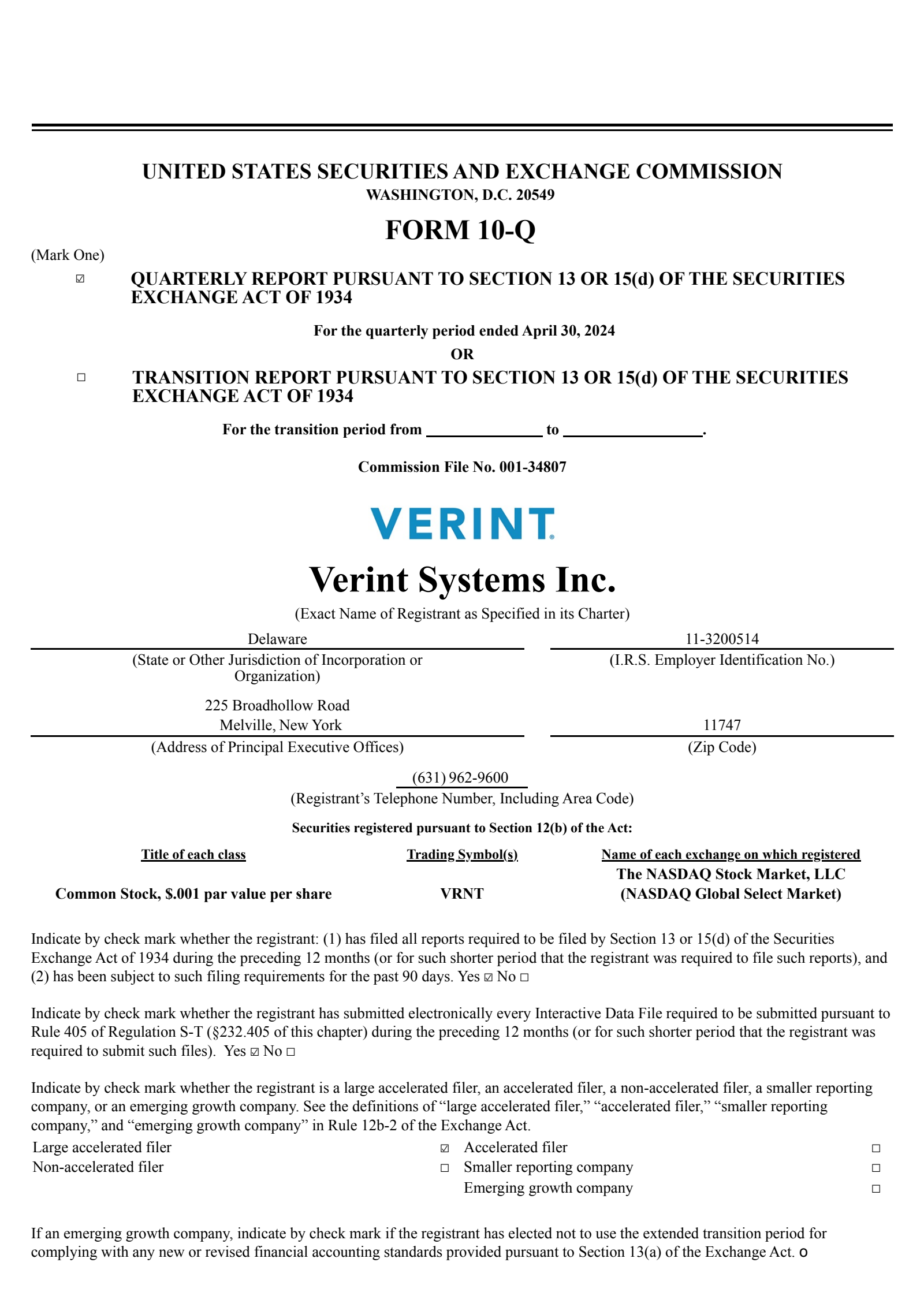 Verint Systems' Q1 2025 Quarterly report