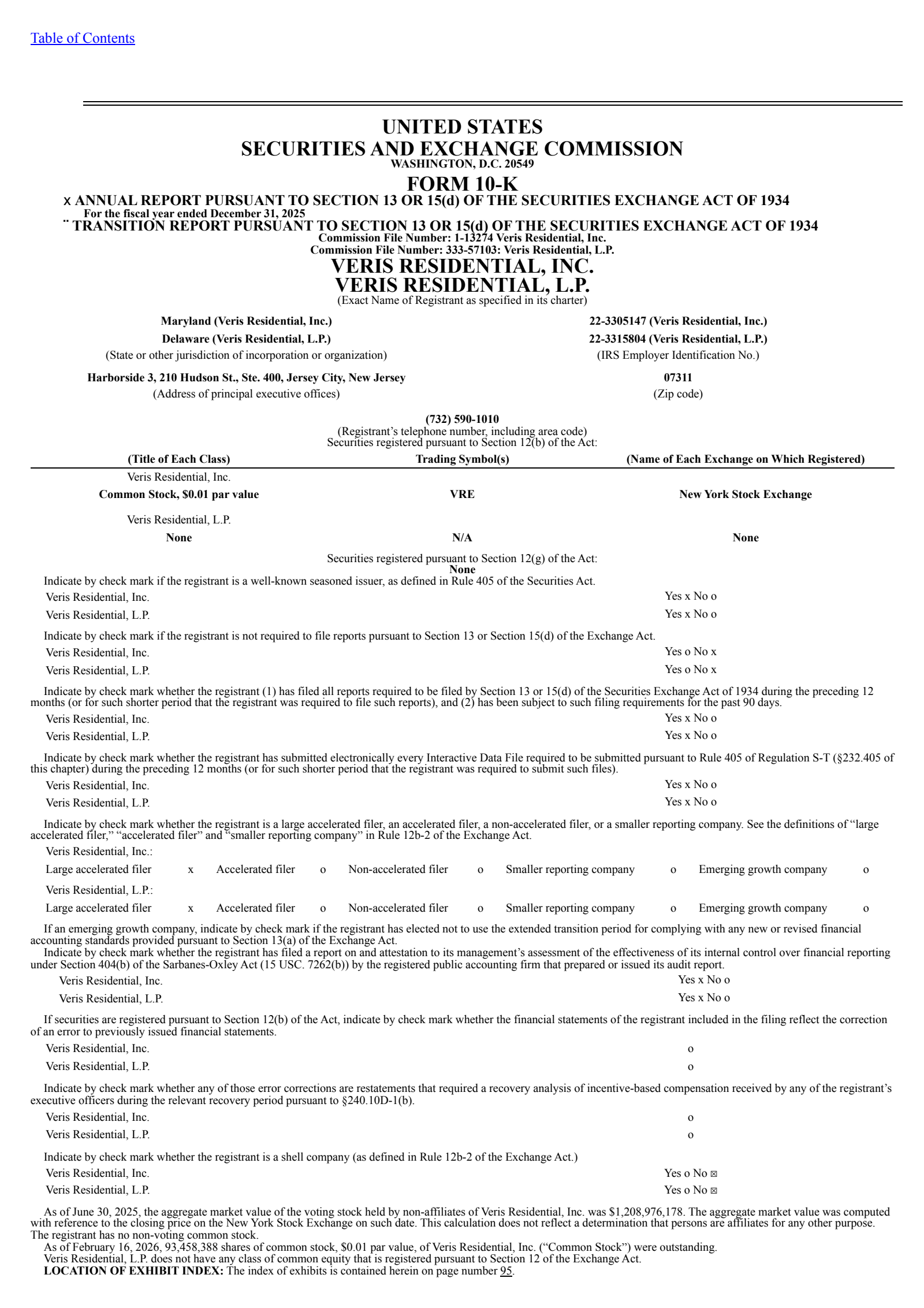 Veris Residential's Q4 2025 Annual report