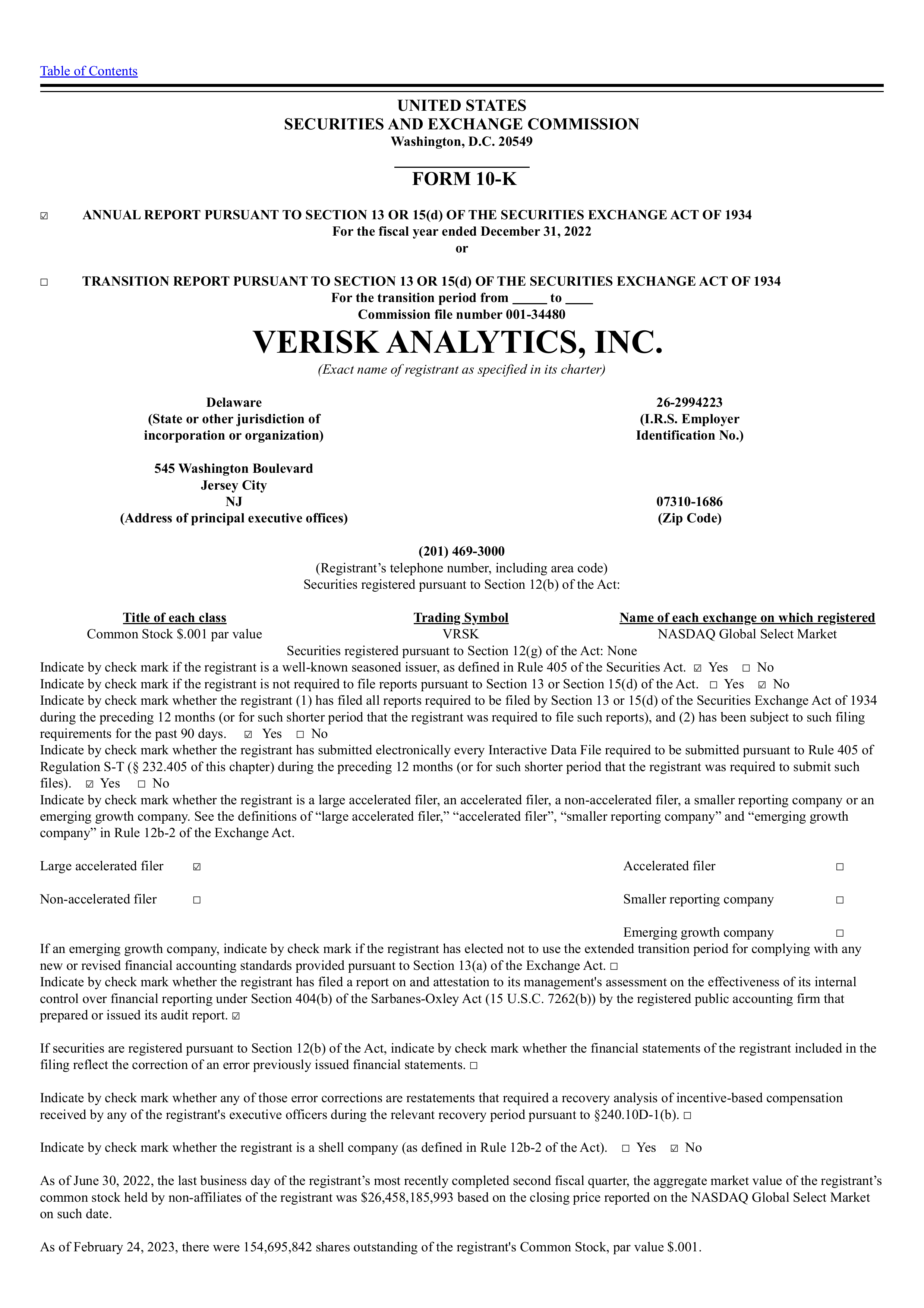 Verisk Analytics' Q4 2022 Annual report