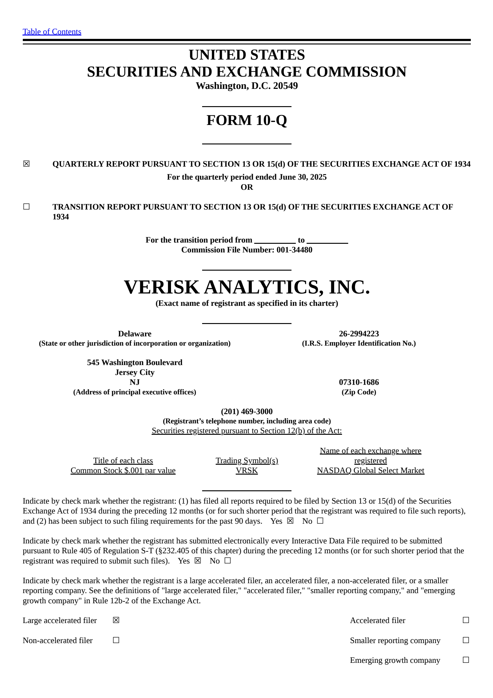 Verisk Analytics' Q2 2025 Quarterly report