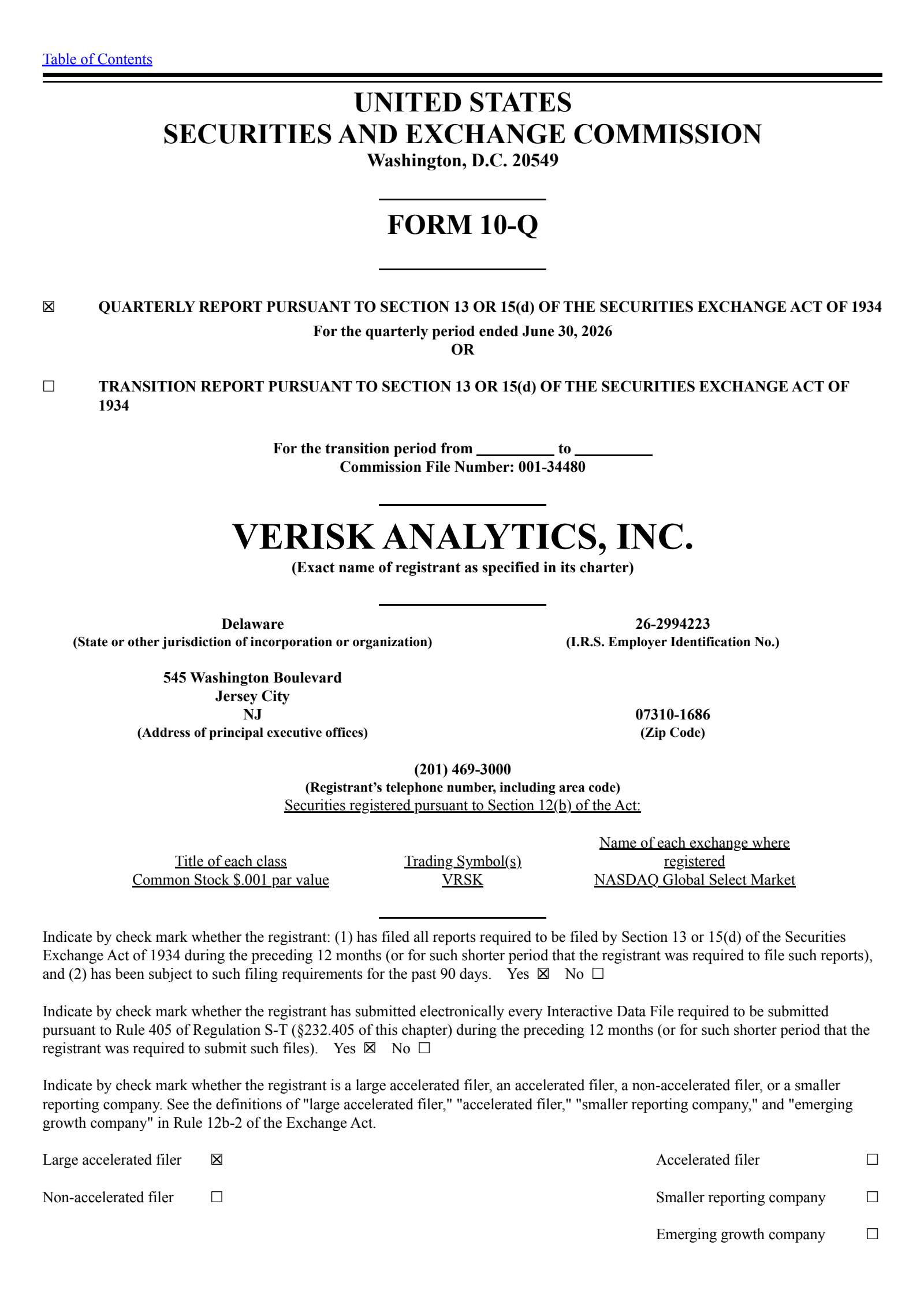 Verisk Analytics' Q2 2026 Quarterly report