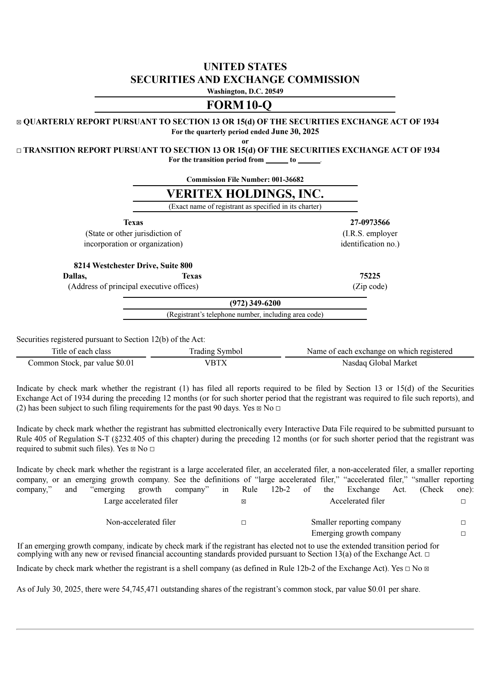 Veritex's Q2 2025 Quarterly report