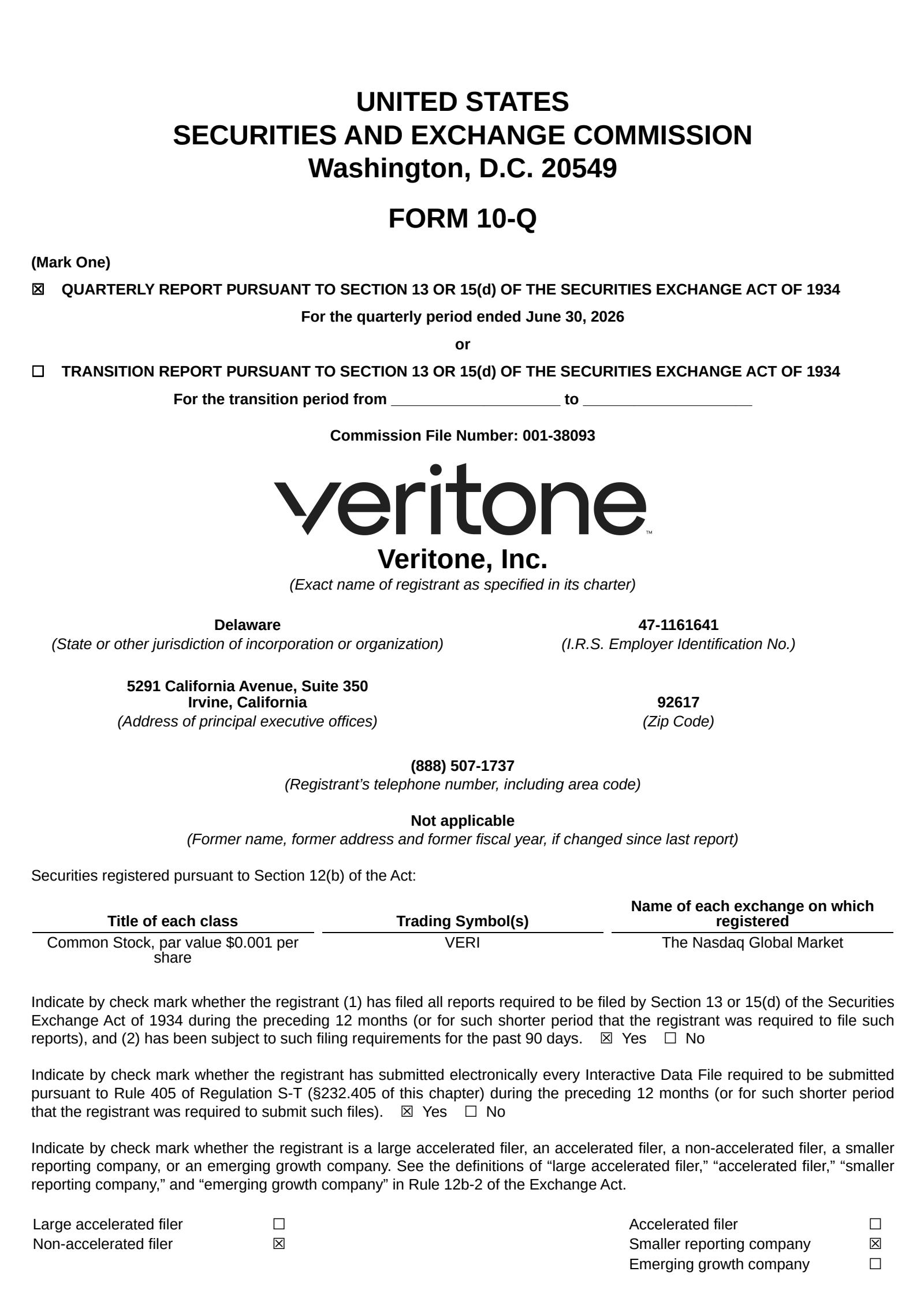Veritone's Q2 2026 Quarterly report