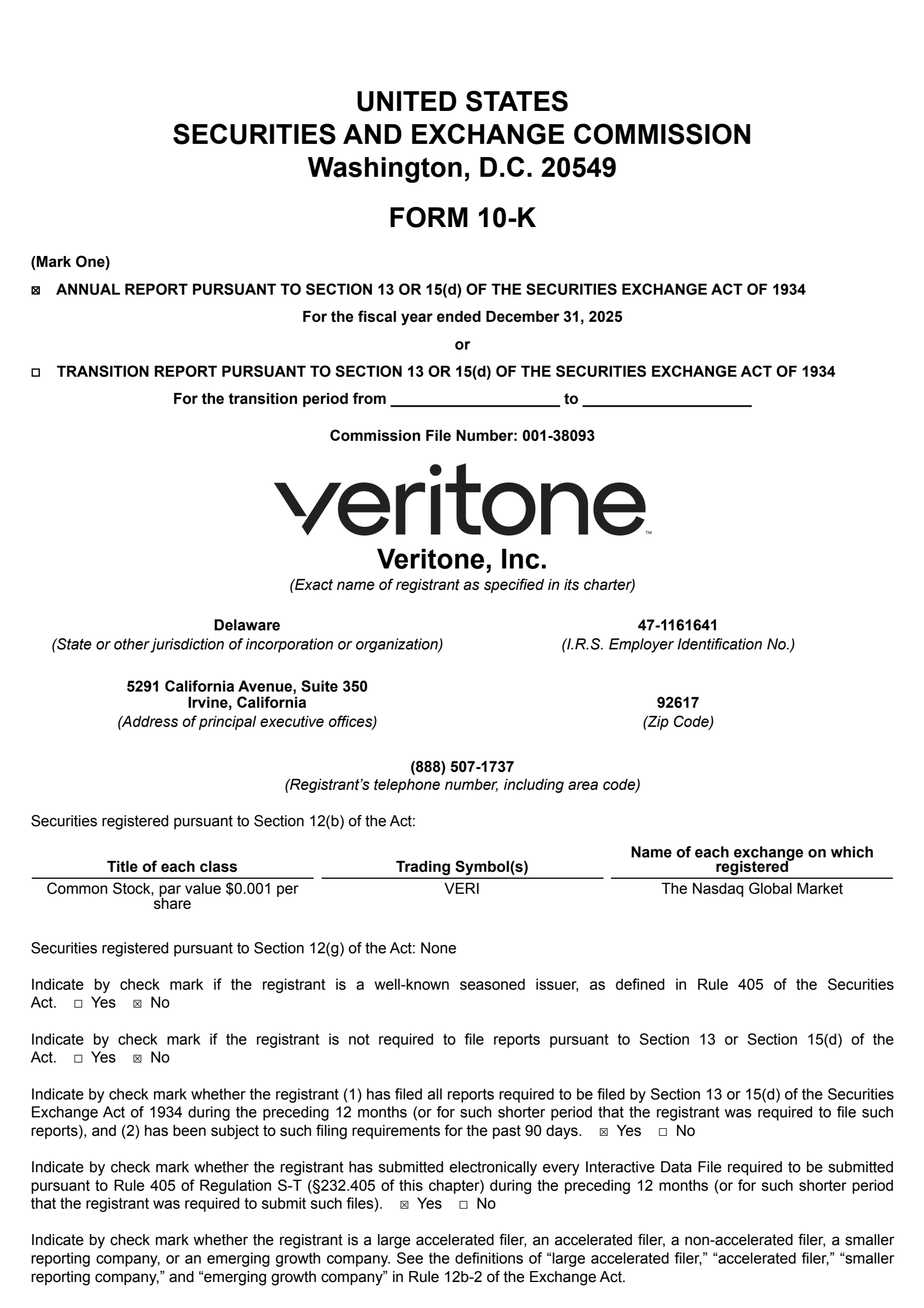 Veritone's Q4 2025 Annual report