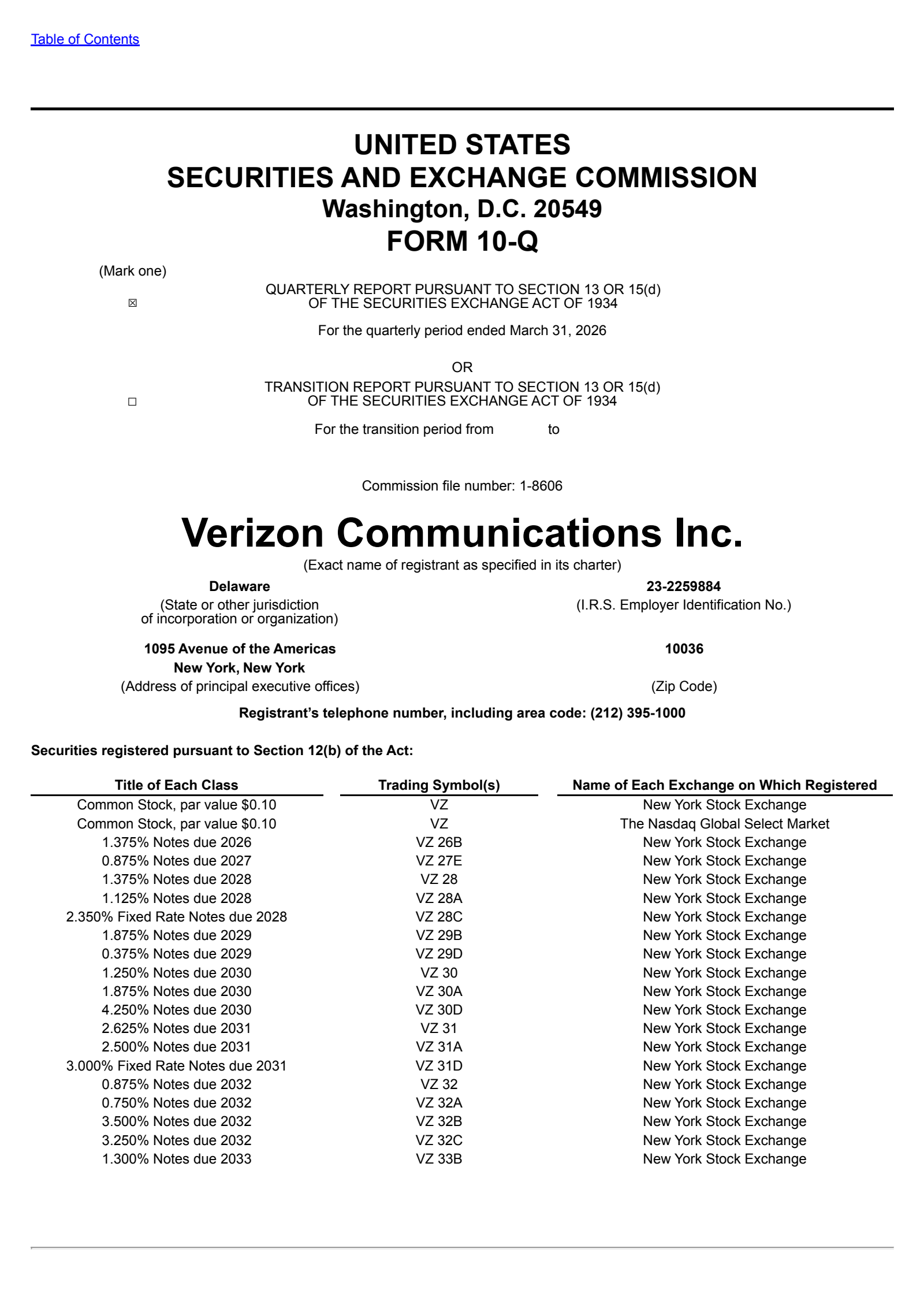 Verizon Communications' Q1 2026 Quarterly report