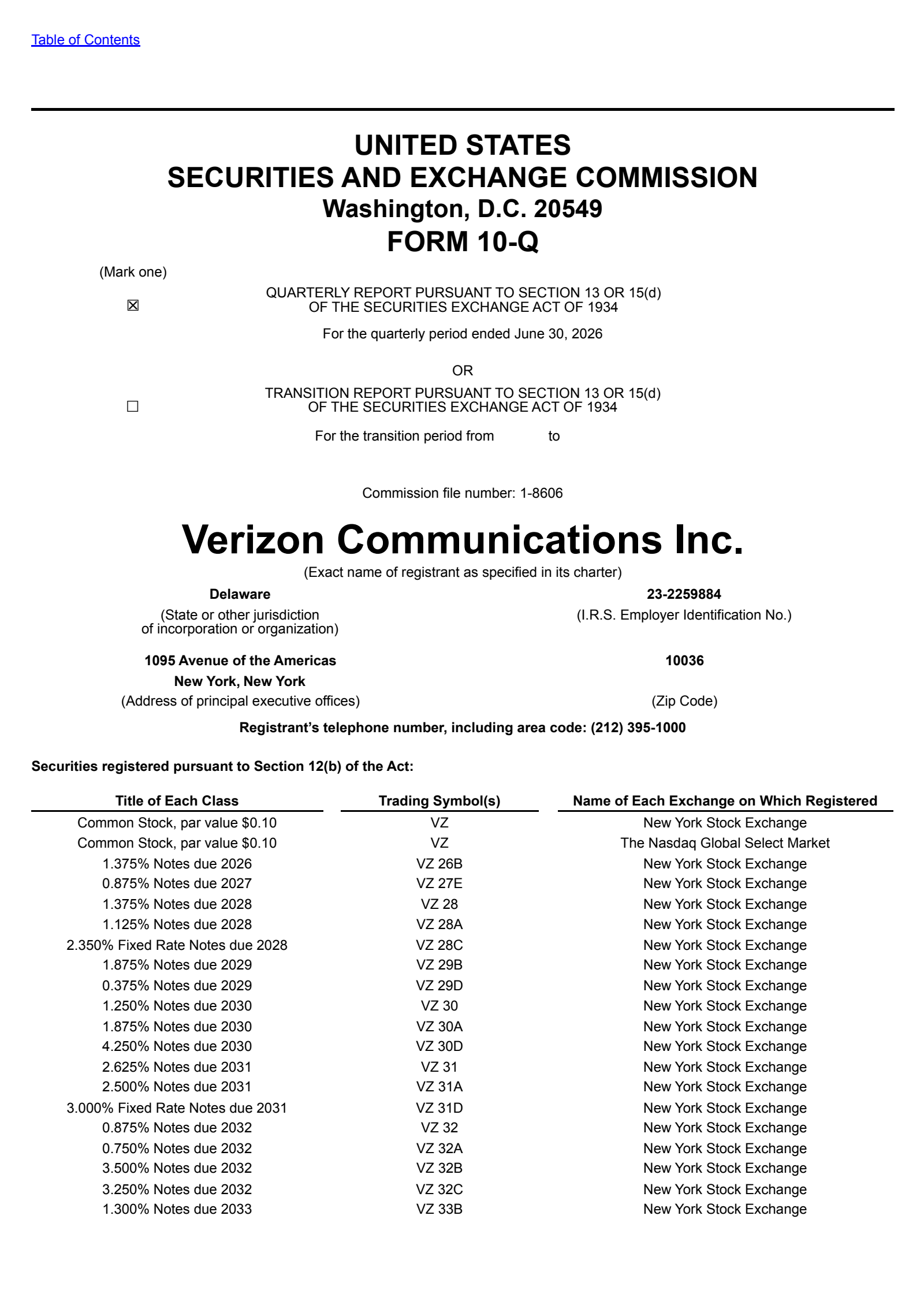Verizon Communications' Q2 2026 Quarterly report