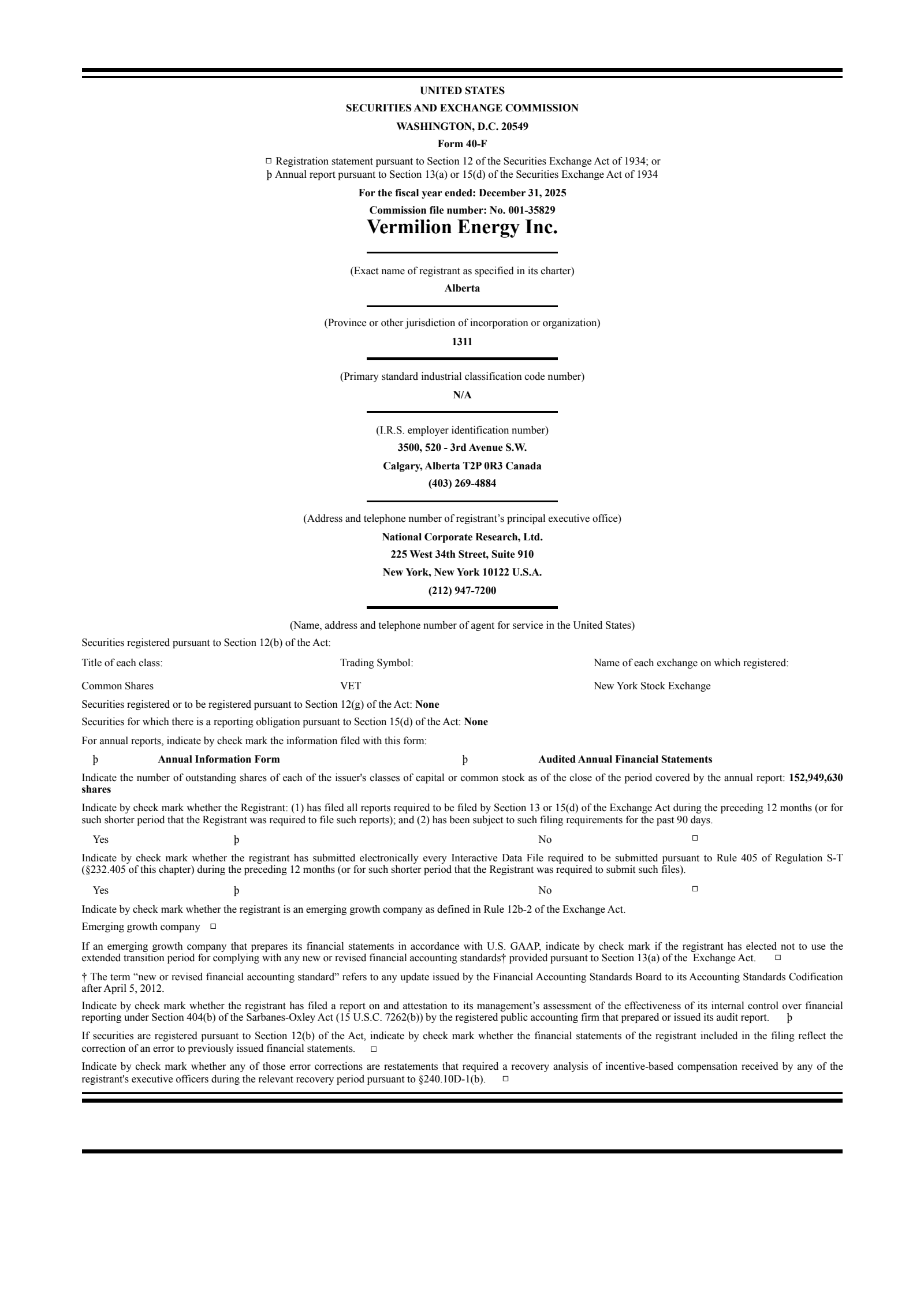 Vermilion Energy's Q4 2025 Annual report