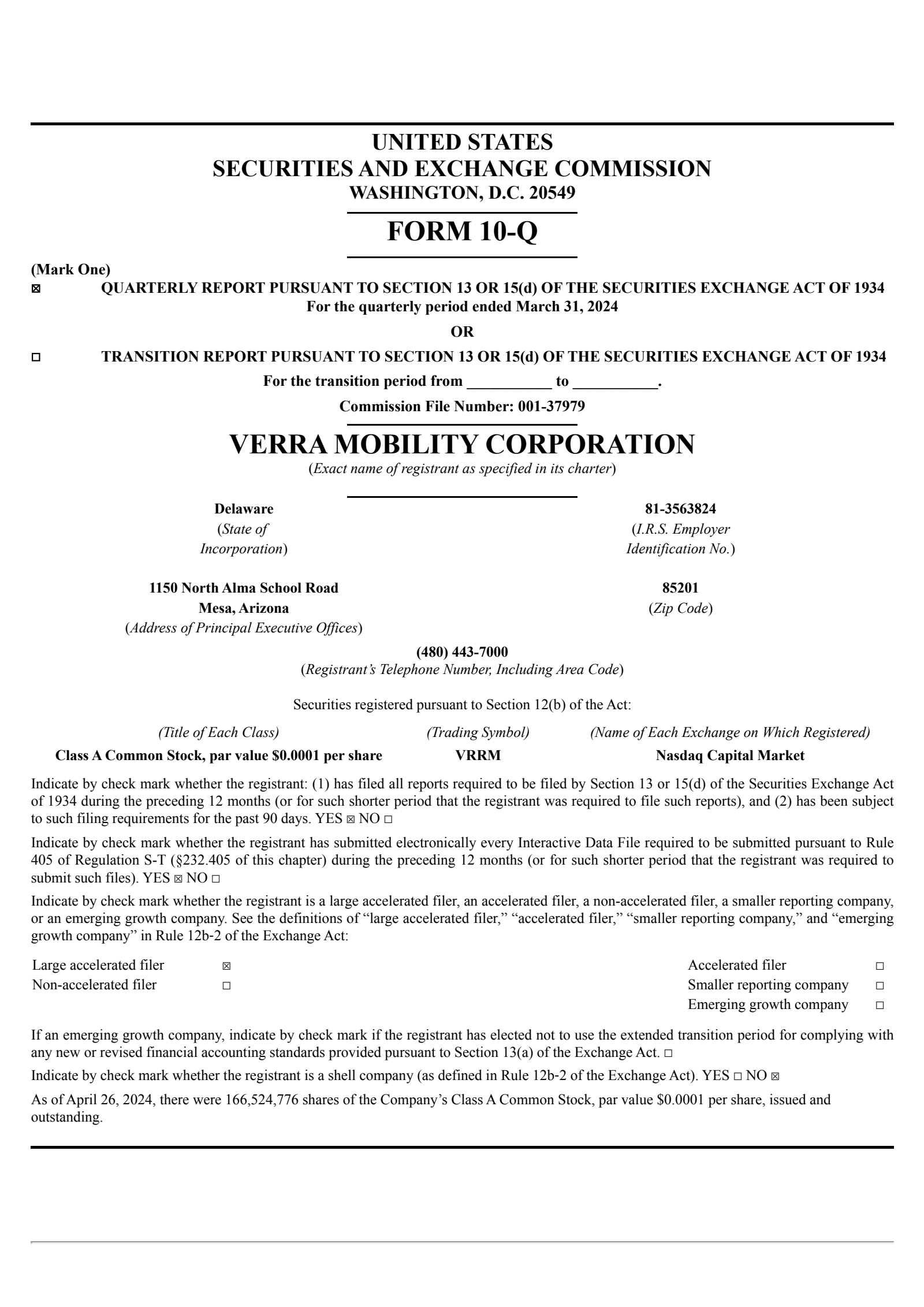 Verra Mobility's Q1 2024 Quarterly report