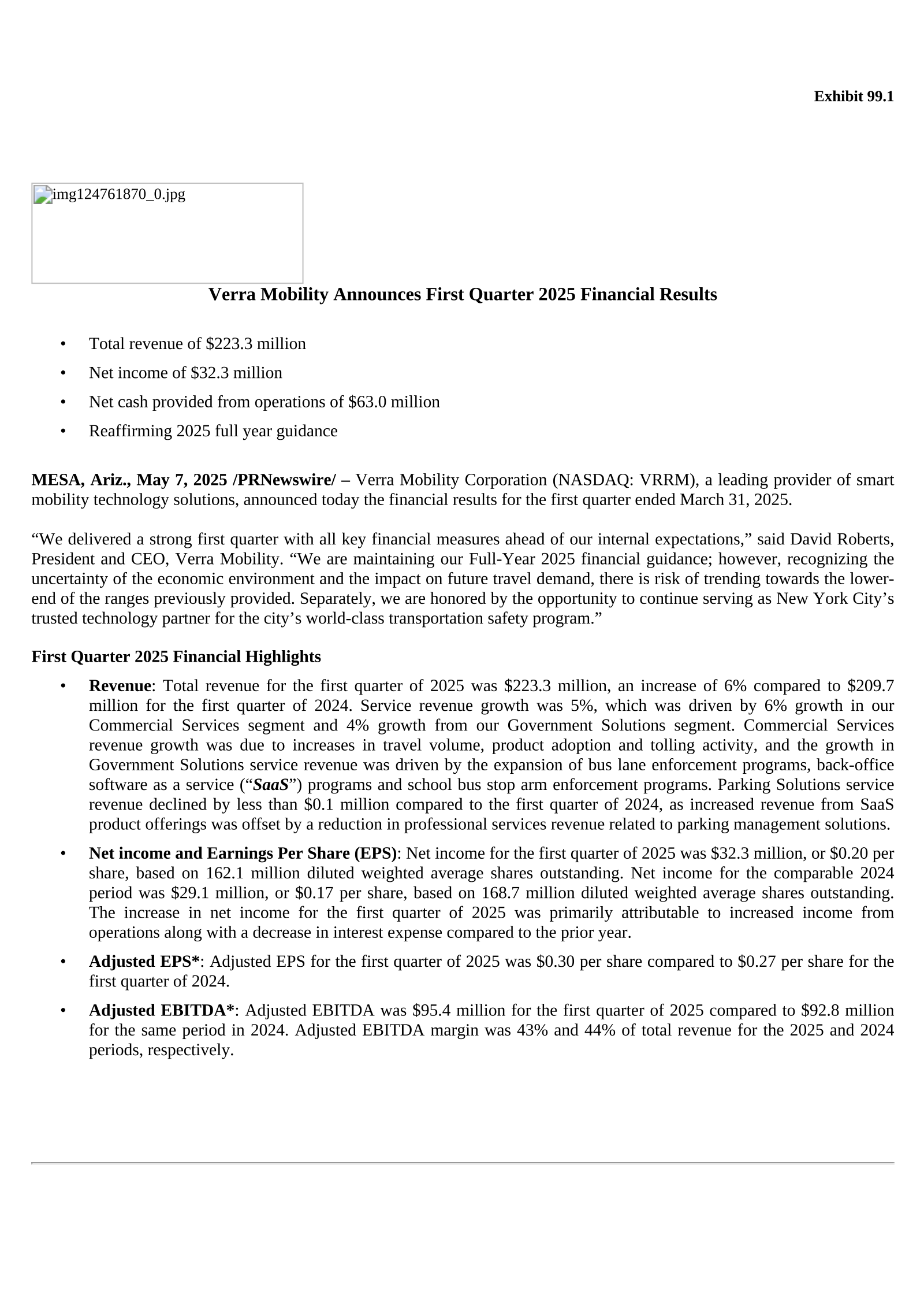 Verra Mobility's Q1 2025 Press Release