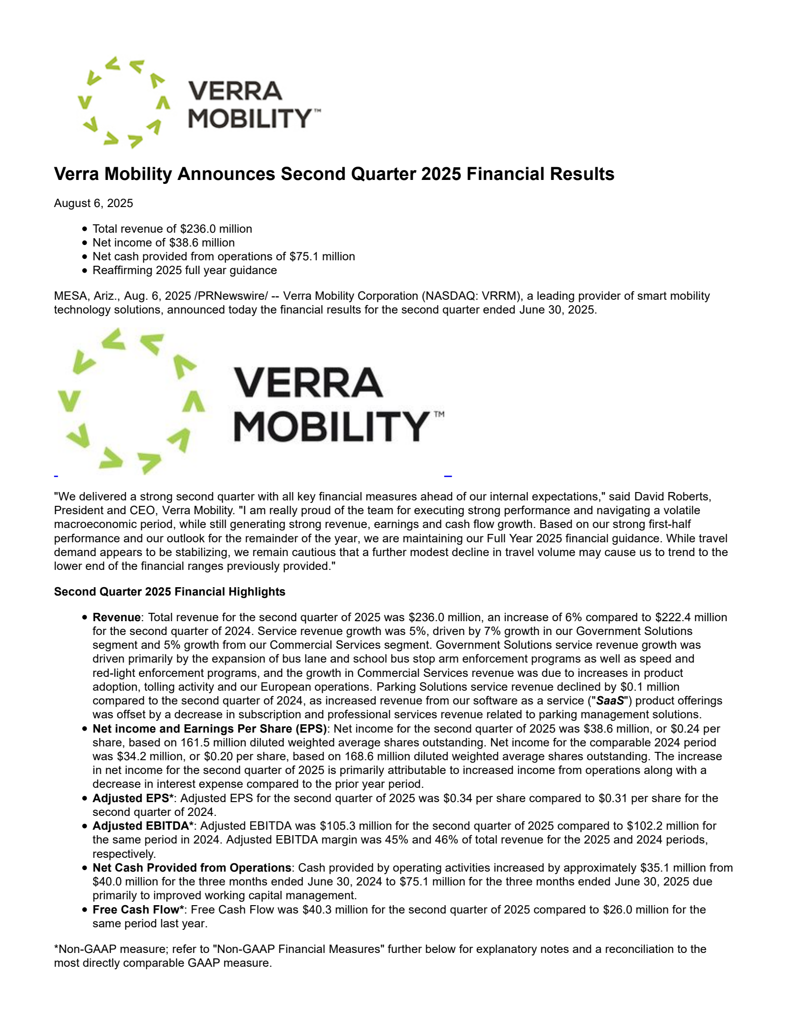 Verra Mobility's Q2 2025 Press Release