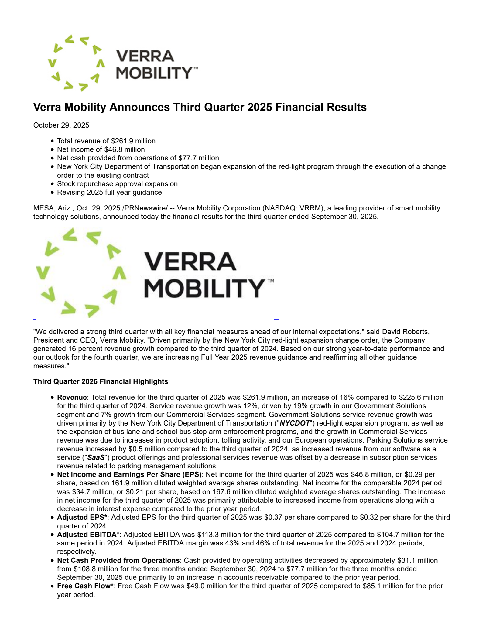 Verra Mobility's Q3 2025 Earnings Release