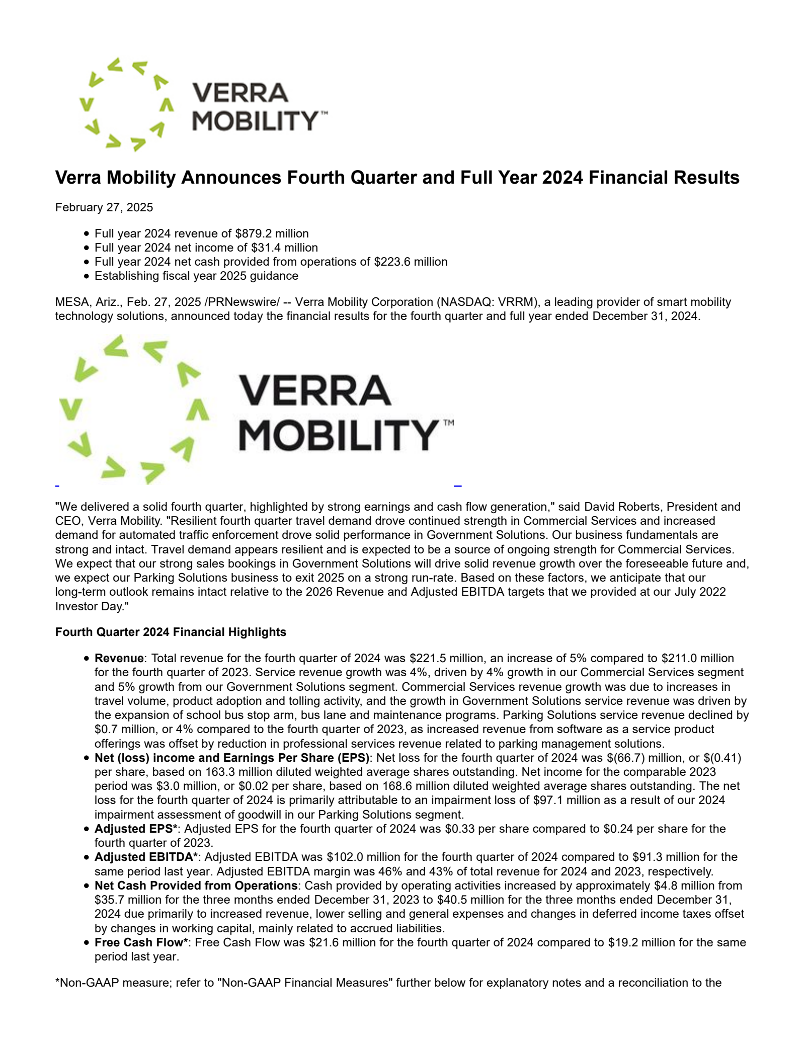 Verra Mobility's Q4 2024 Press Release