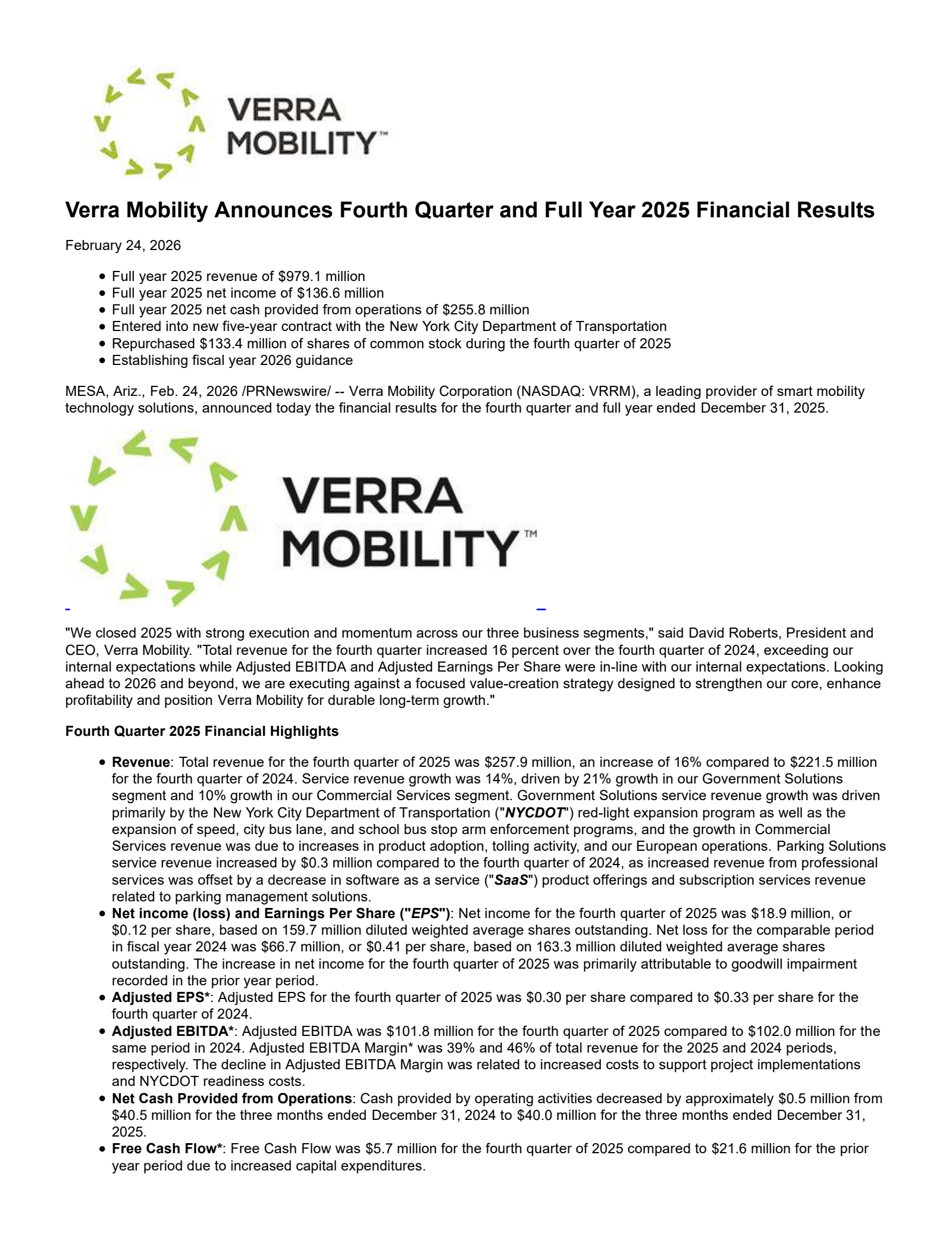 Verra Mobility's Q4 2025 Press Release