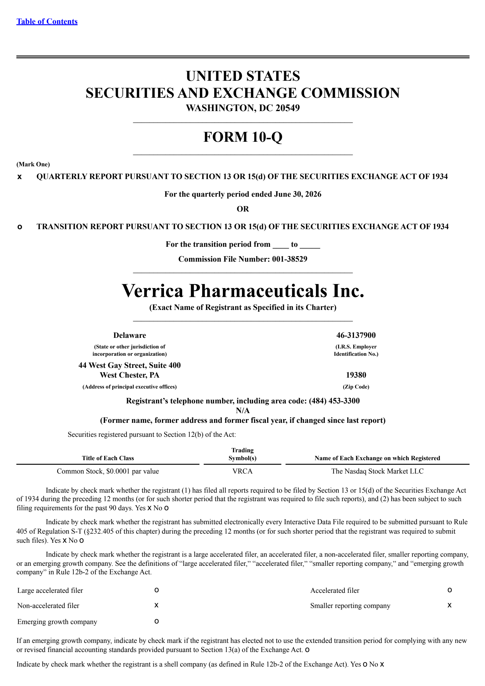 Verrica Pharmaceuticals' Q2 2026 Quarterly report