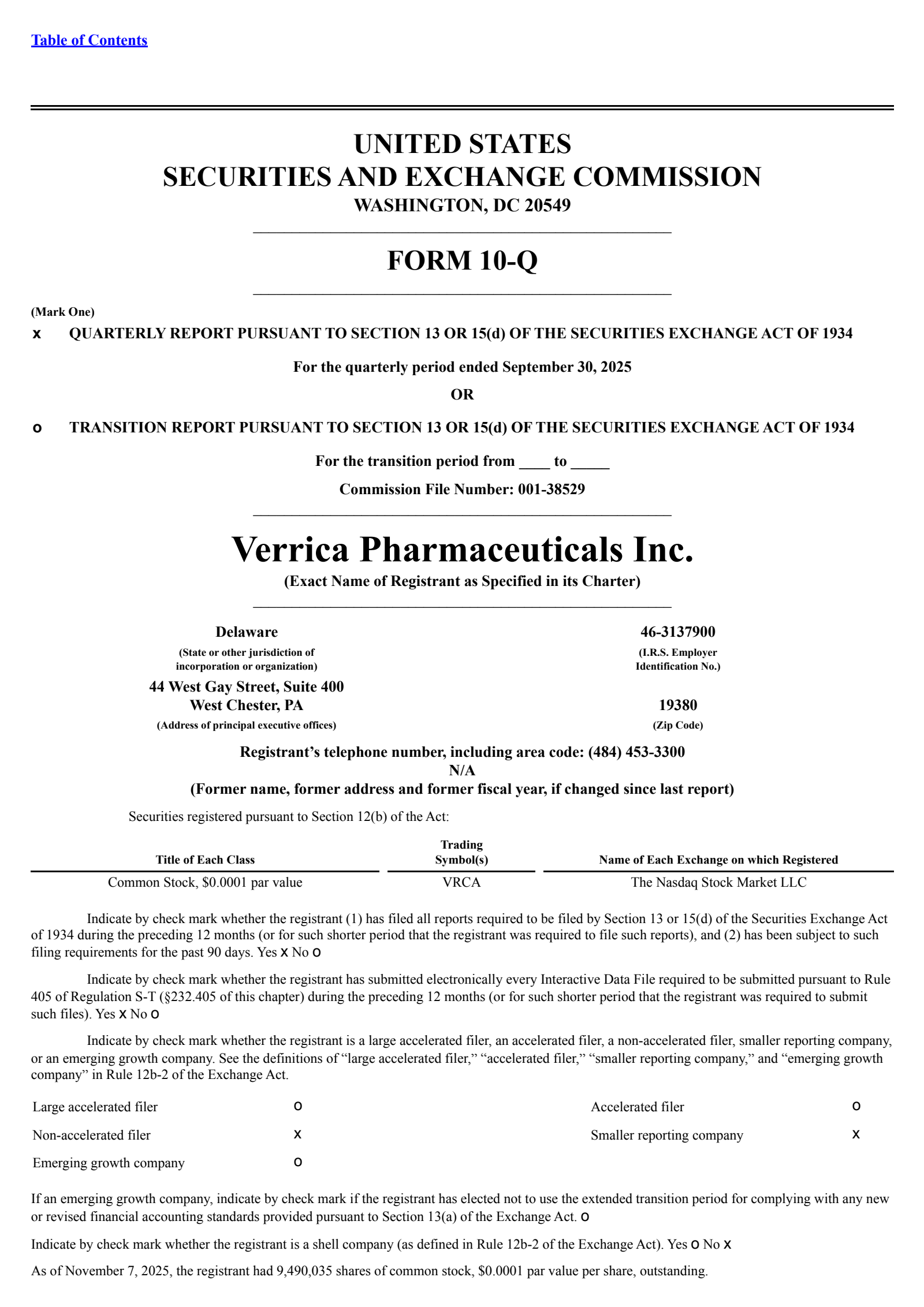 Verrica Pharmaceuticals' Q3 2025 Quarterly Report