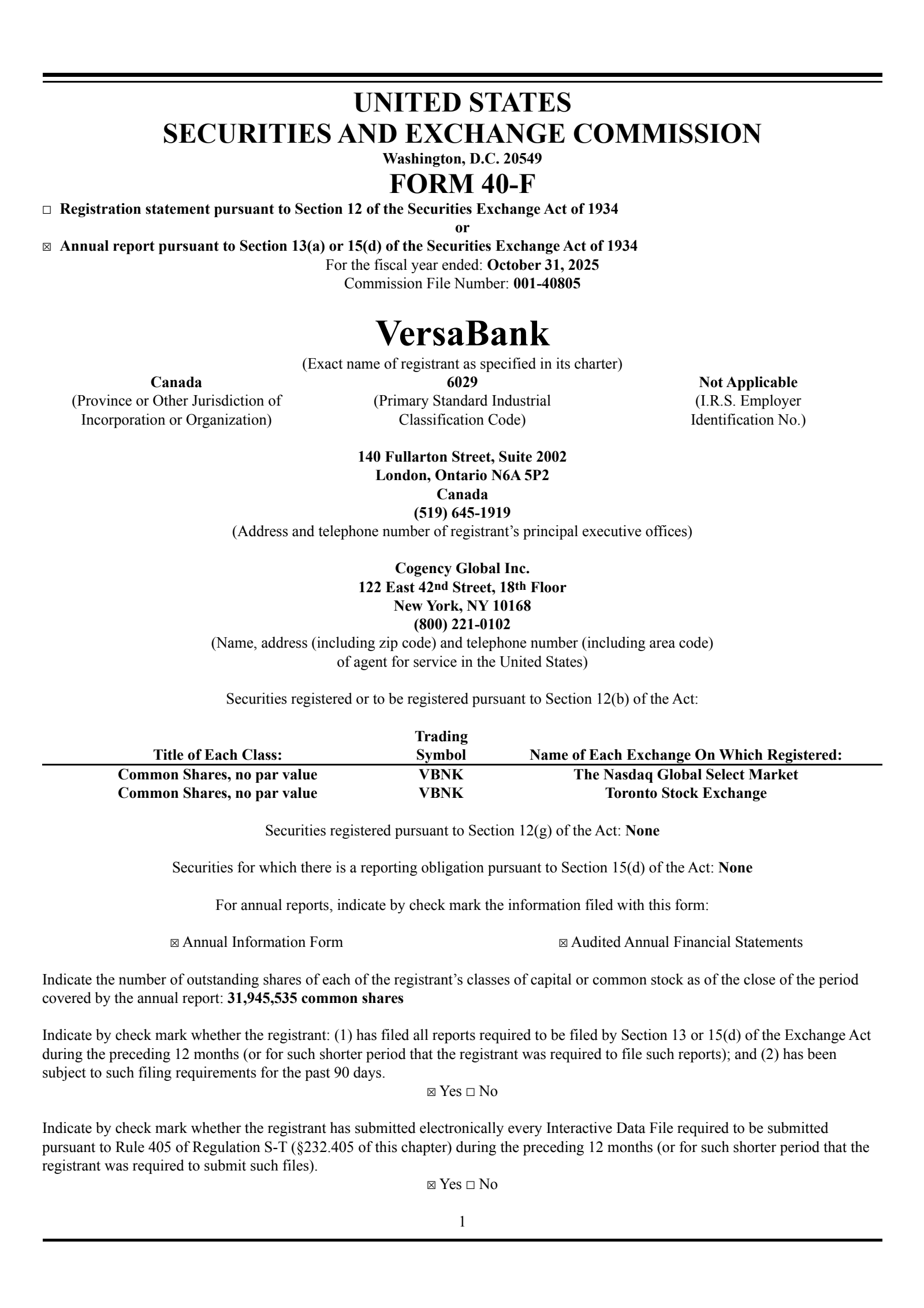 VersaBank's Q4 2025 Annual Report