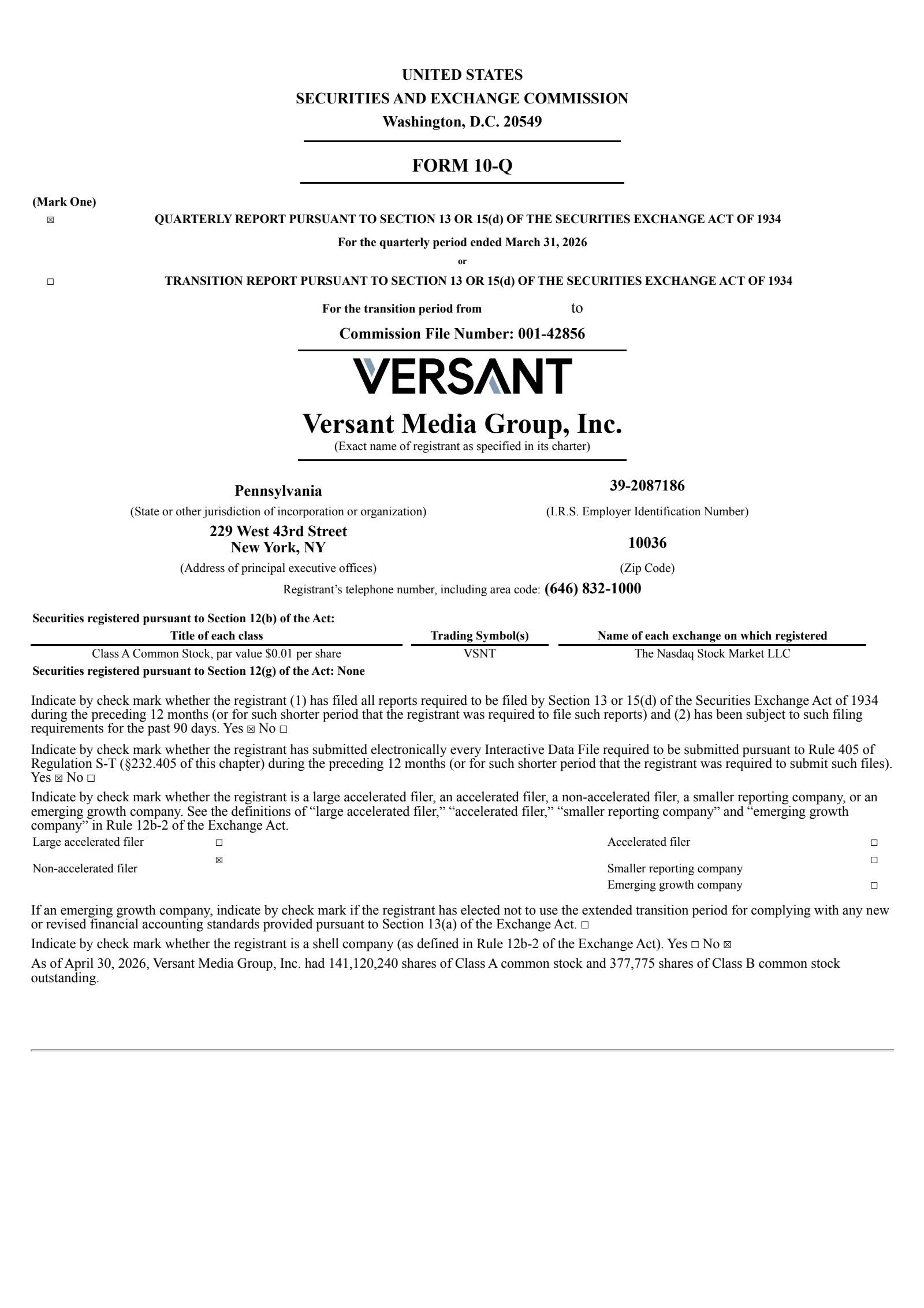 Versant's Q1 2026 Quarterly report
