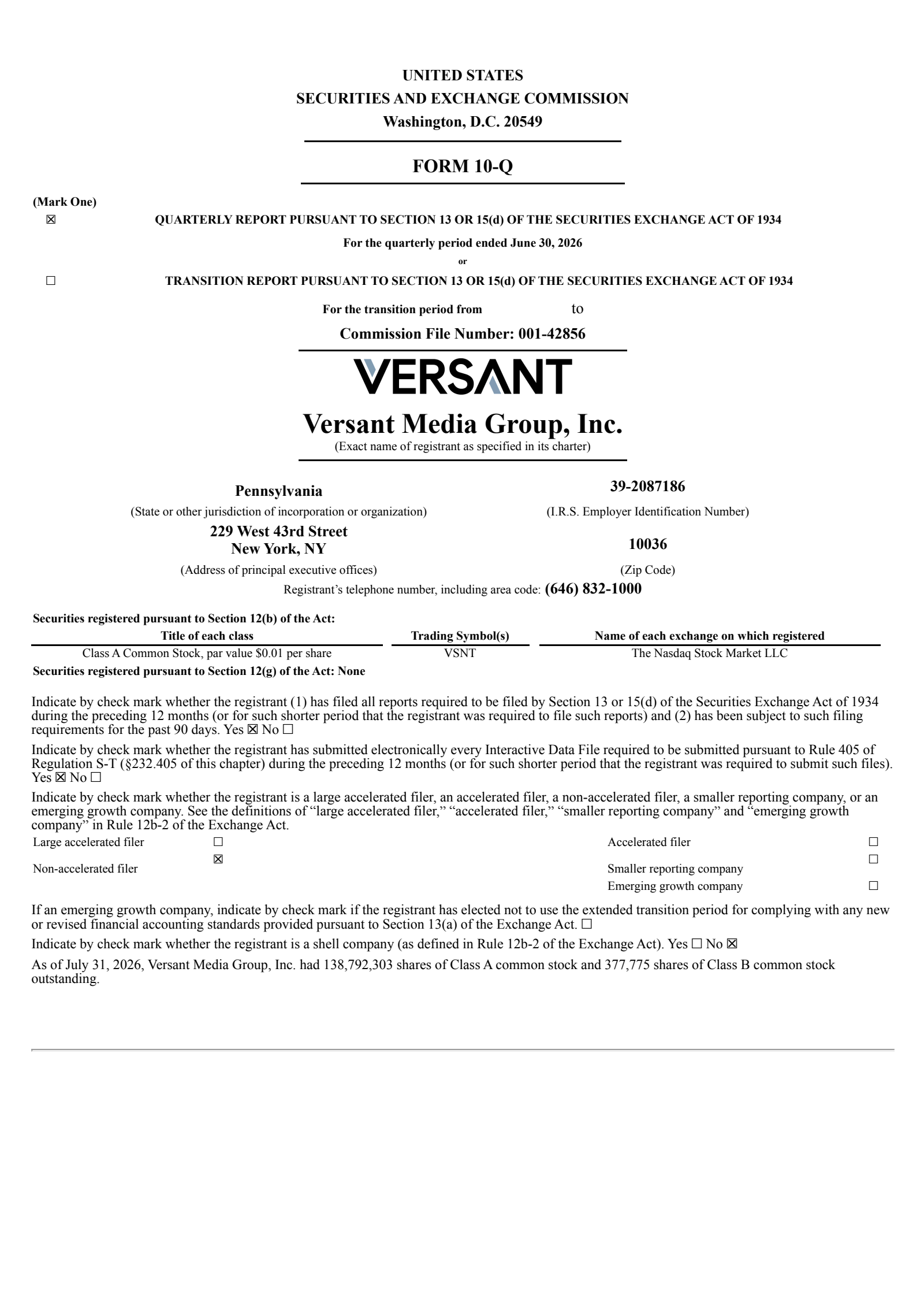 Versant's Q2 2026 Quarterly report
