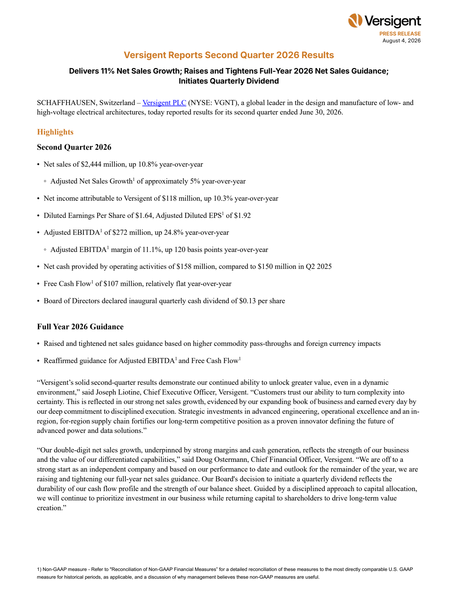 Versigent's Q2 2026 Press Release