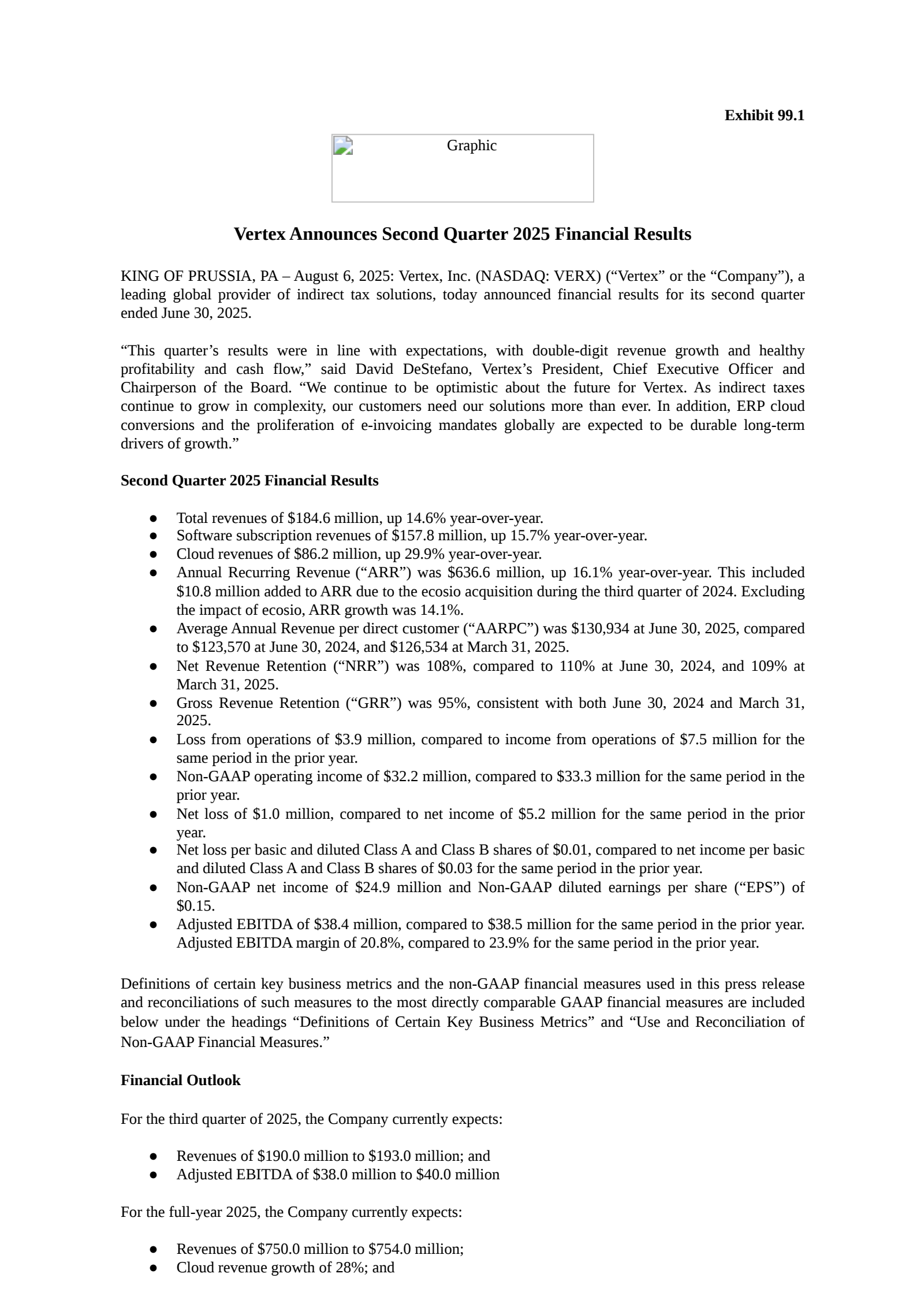 Vertex's Q2 2025 Press Release