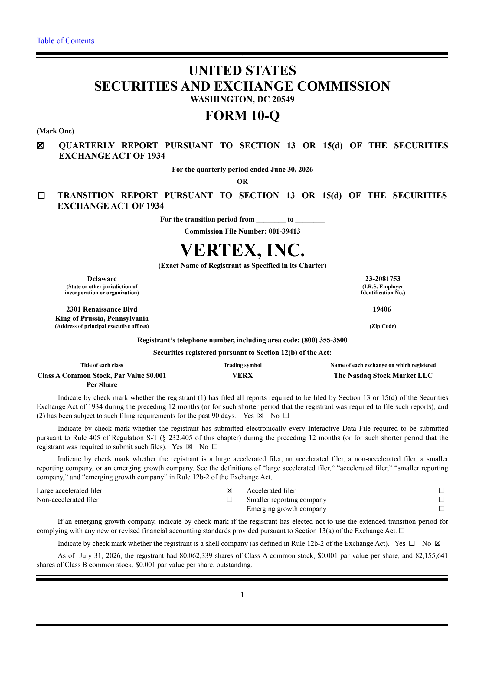 Vertex's Q2 2026 Quarterly report