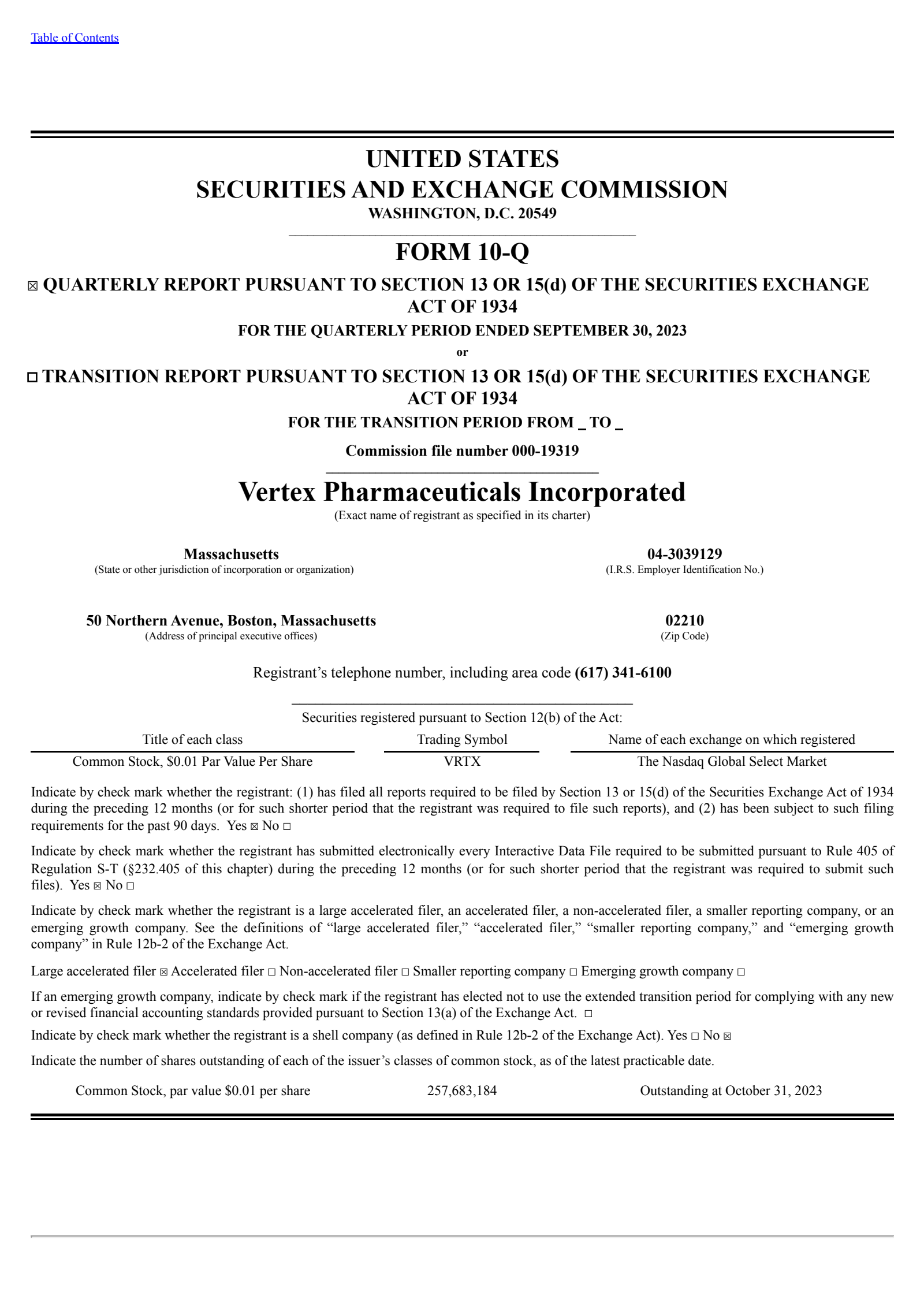 Vertex Pharmaceuticals' Q3 2023 Quarterly report