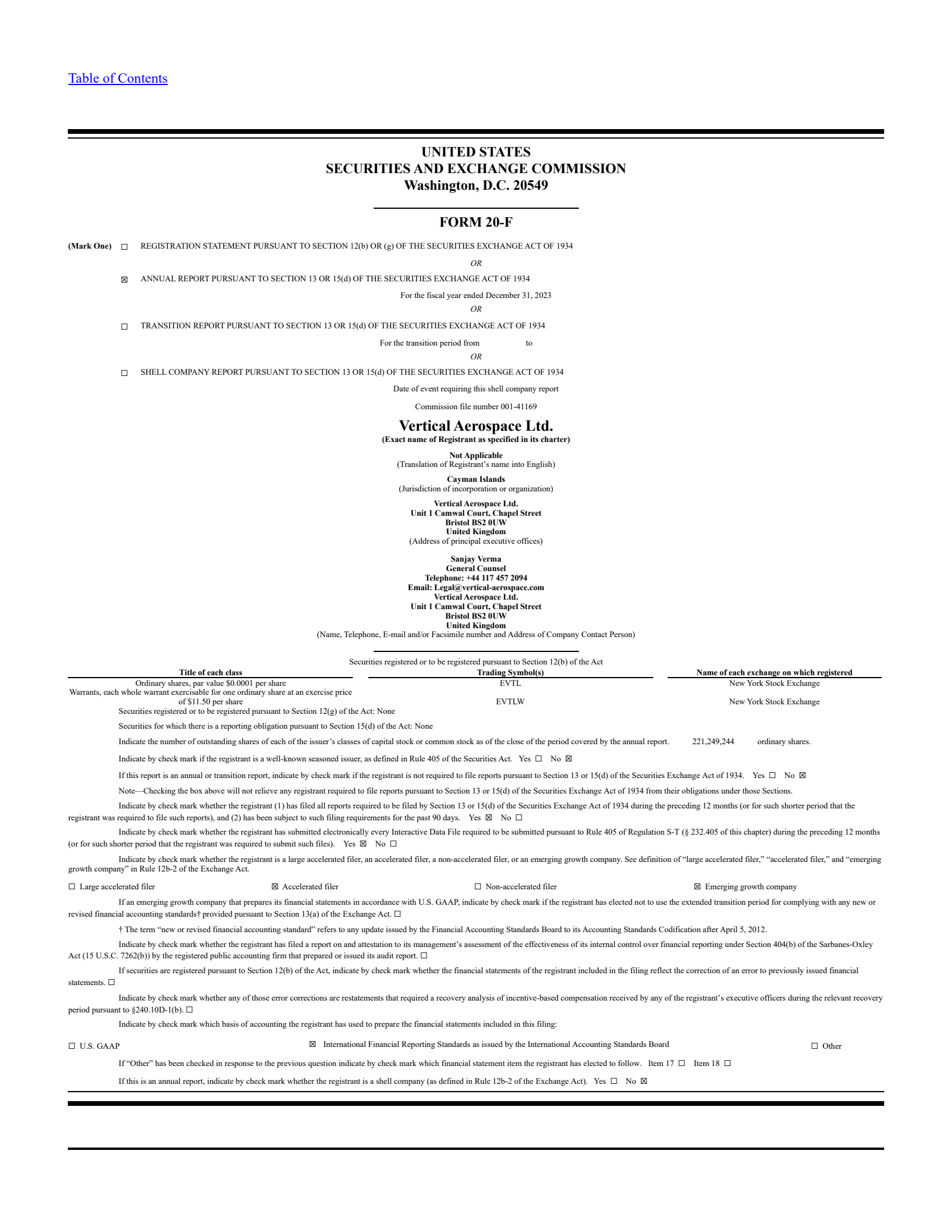 Vertical Aerospace's Q4 2023 Annual Report