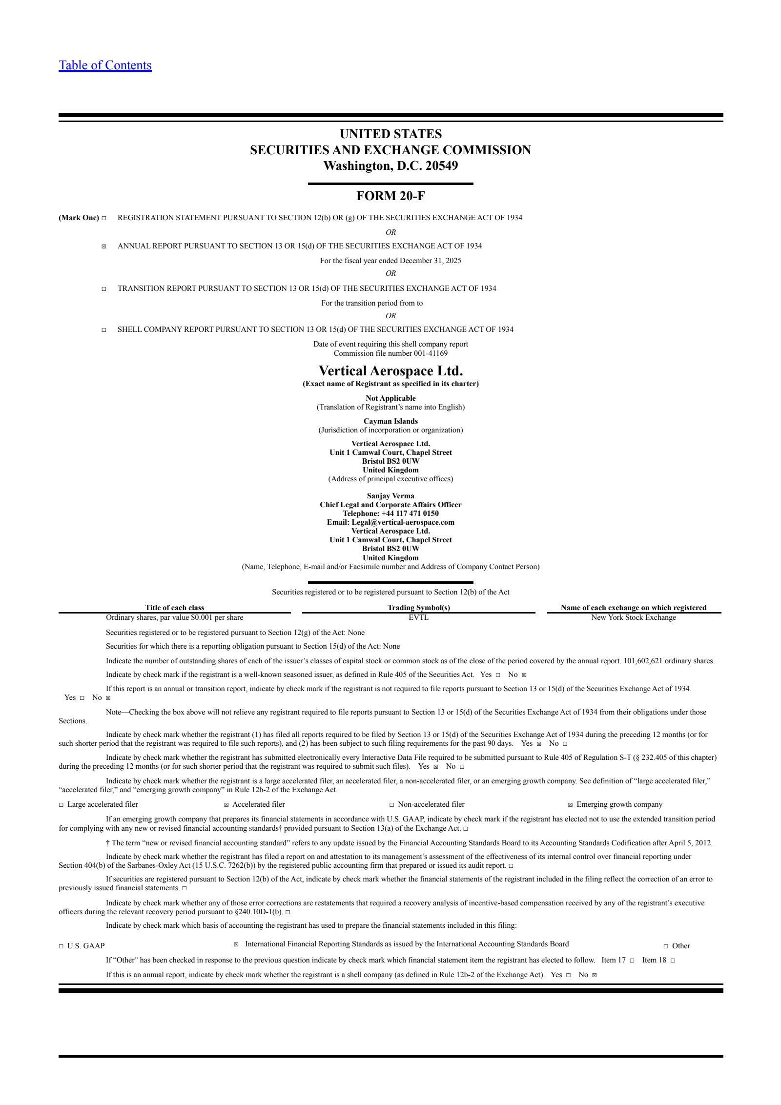 Vertical Aerospace's Q4 2025 Annual report