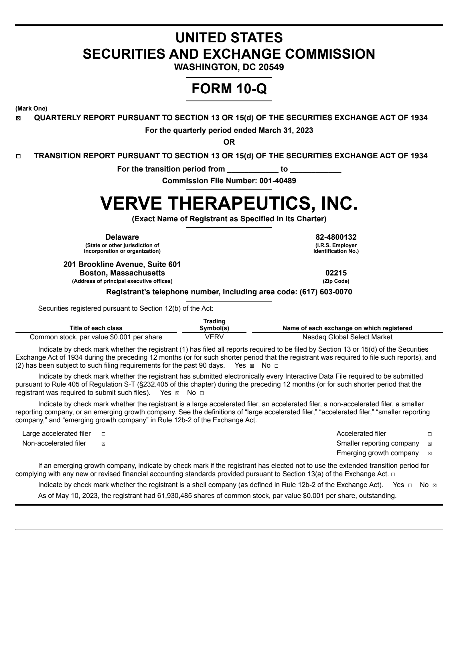 Verve Therapeutics' Q1 2023 Quarterly report