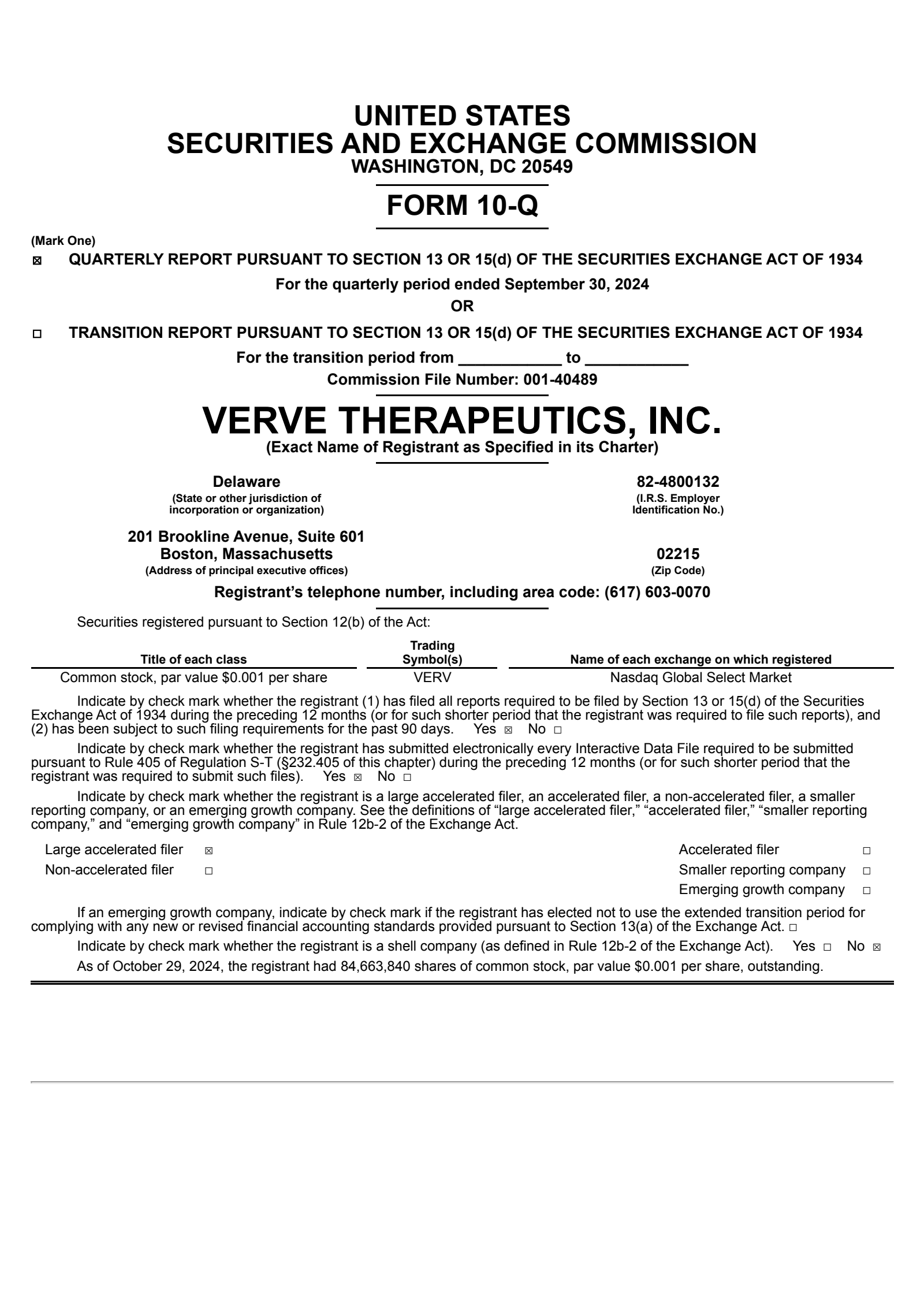 Verve Therapeutics' Q3 2024 Quarterly report