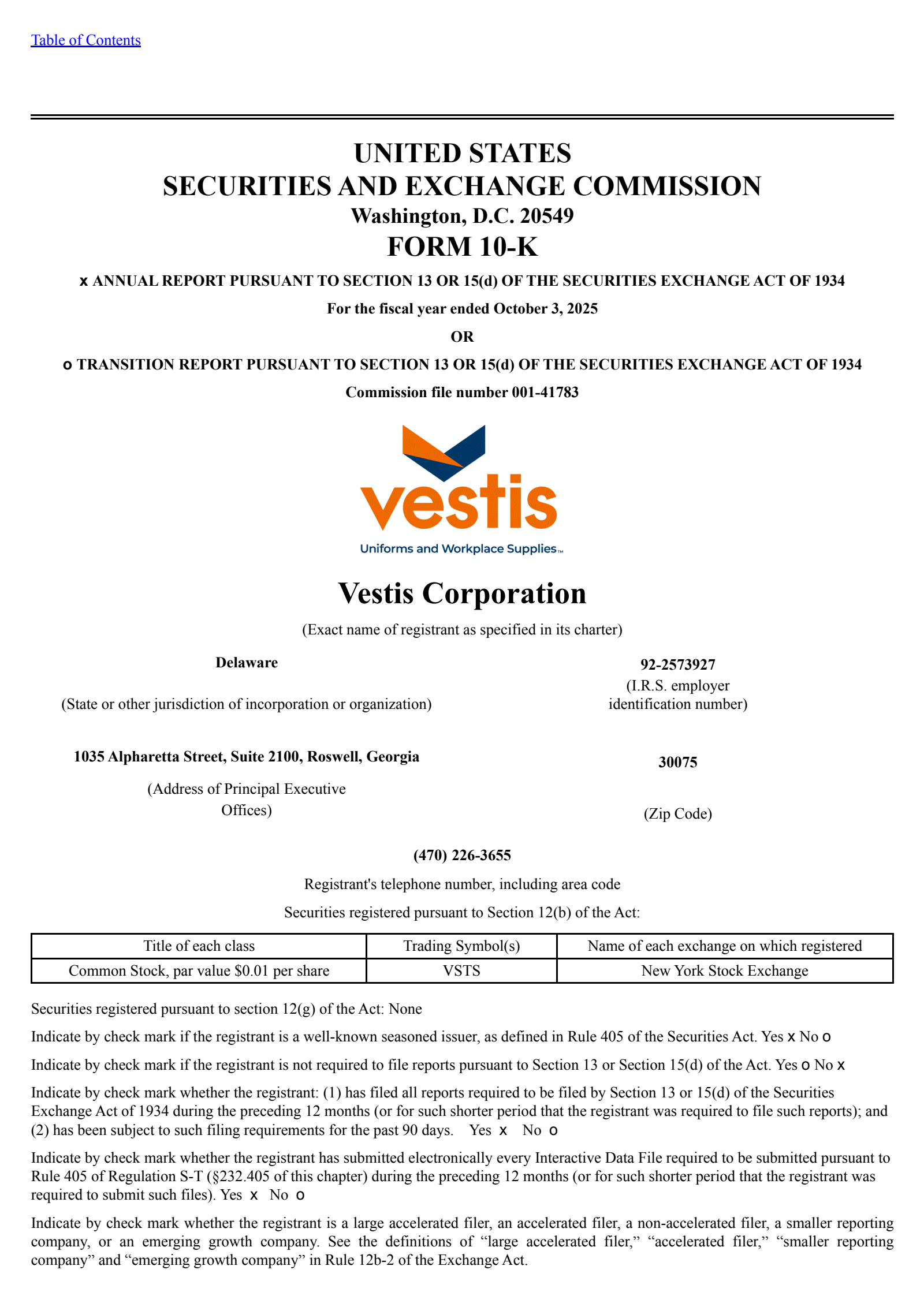 Vestis' Q4 2025 Annual Report