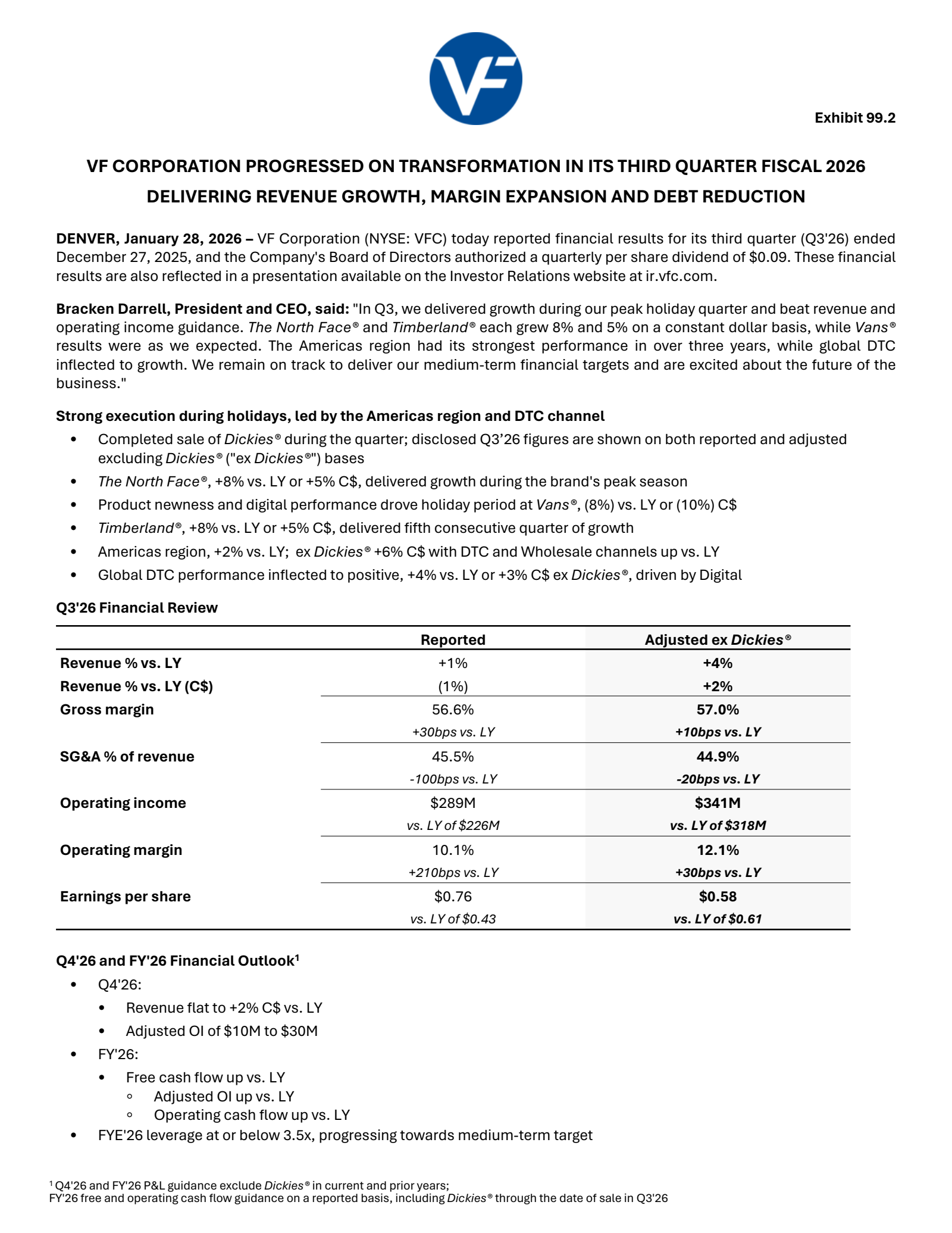 V.F.'s Q3 2026 Press Release