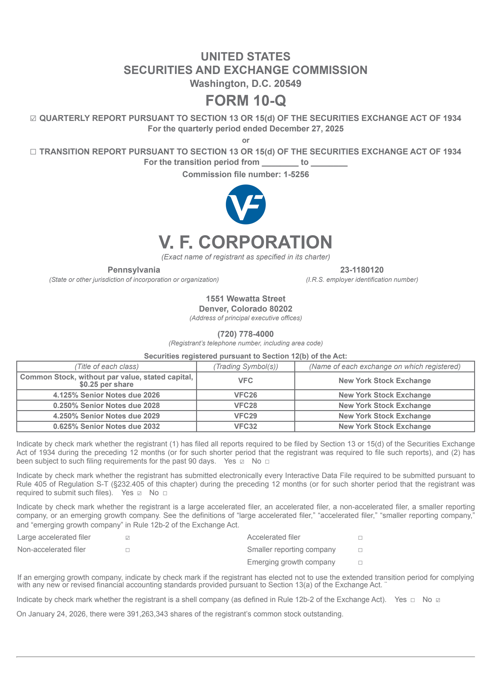 V.F.'s Q3 2026 Quarterly report
